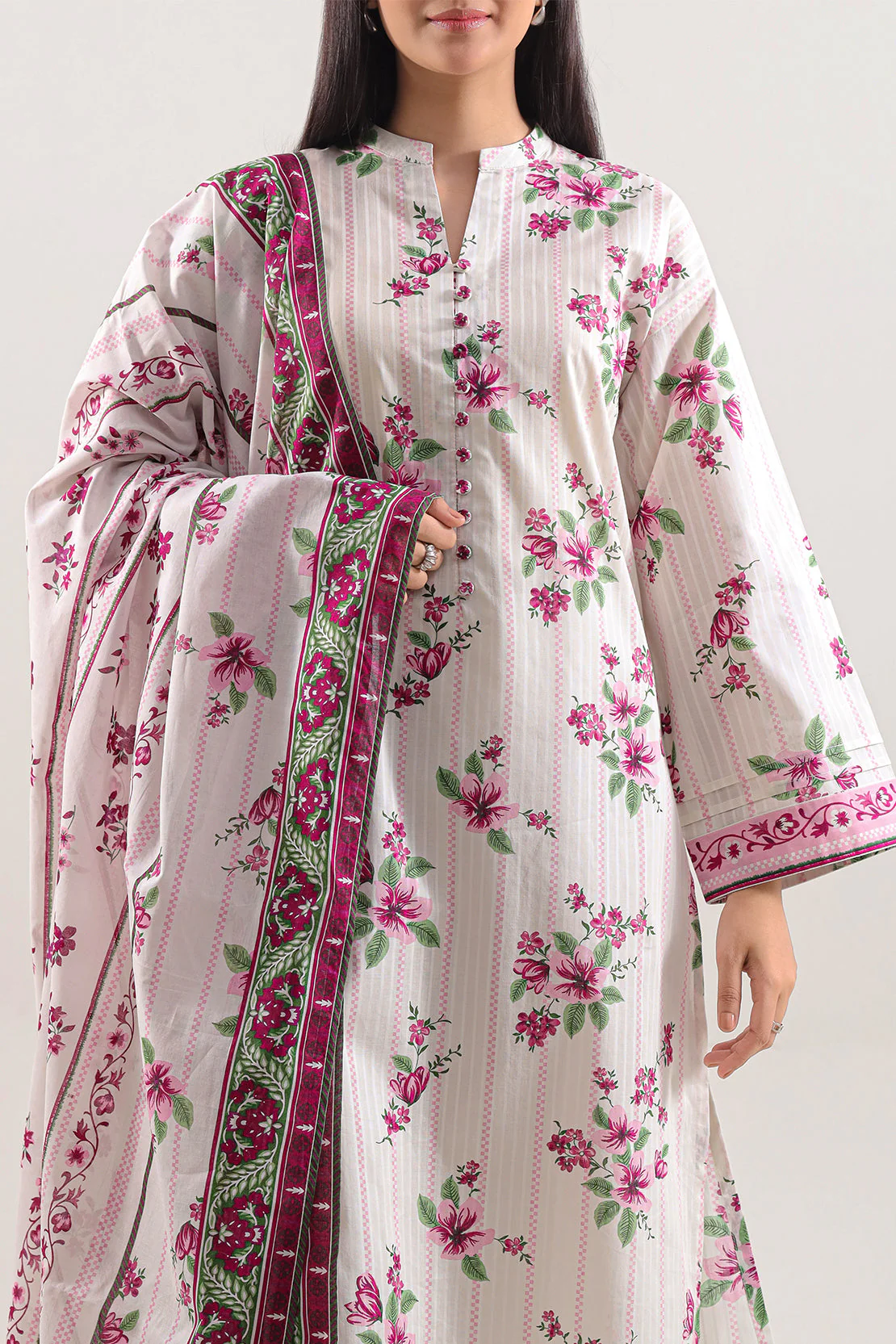 Unstitched Printed Self Strip Lawn 3 Piece - Image 2