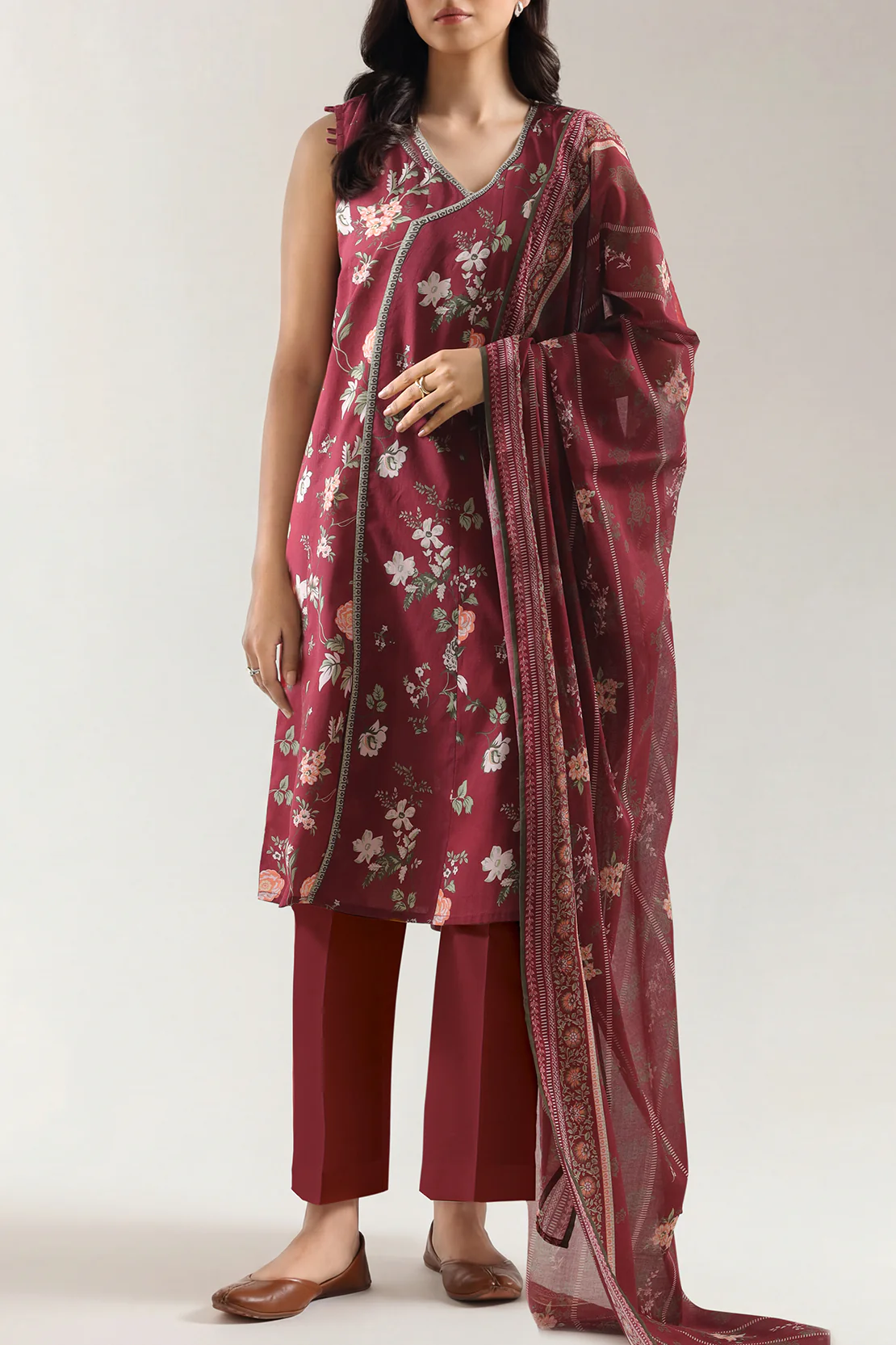 Unstitched Printed Self Strip Lawn 3 Piece