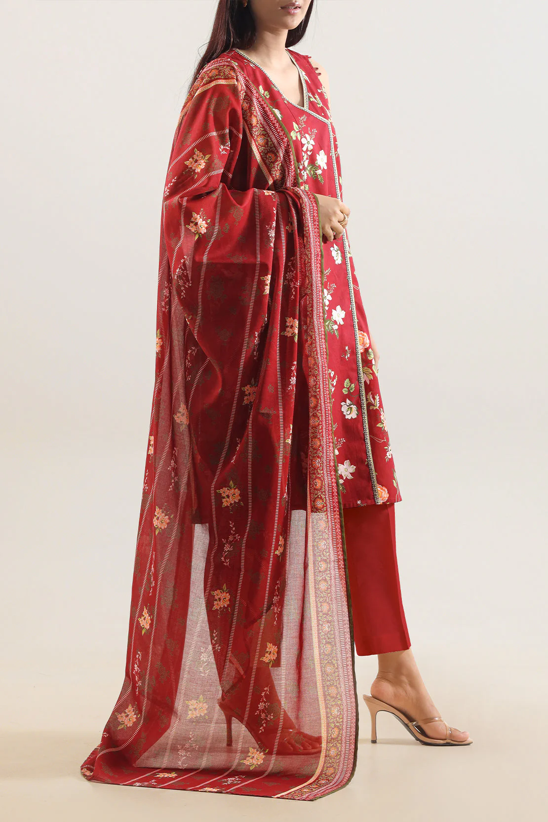 Unstitched Printed Self Strip Lawn 3 Piece - Image 3