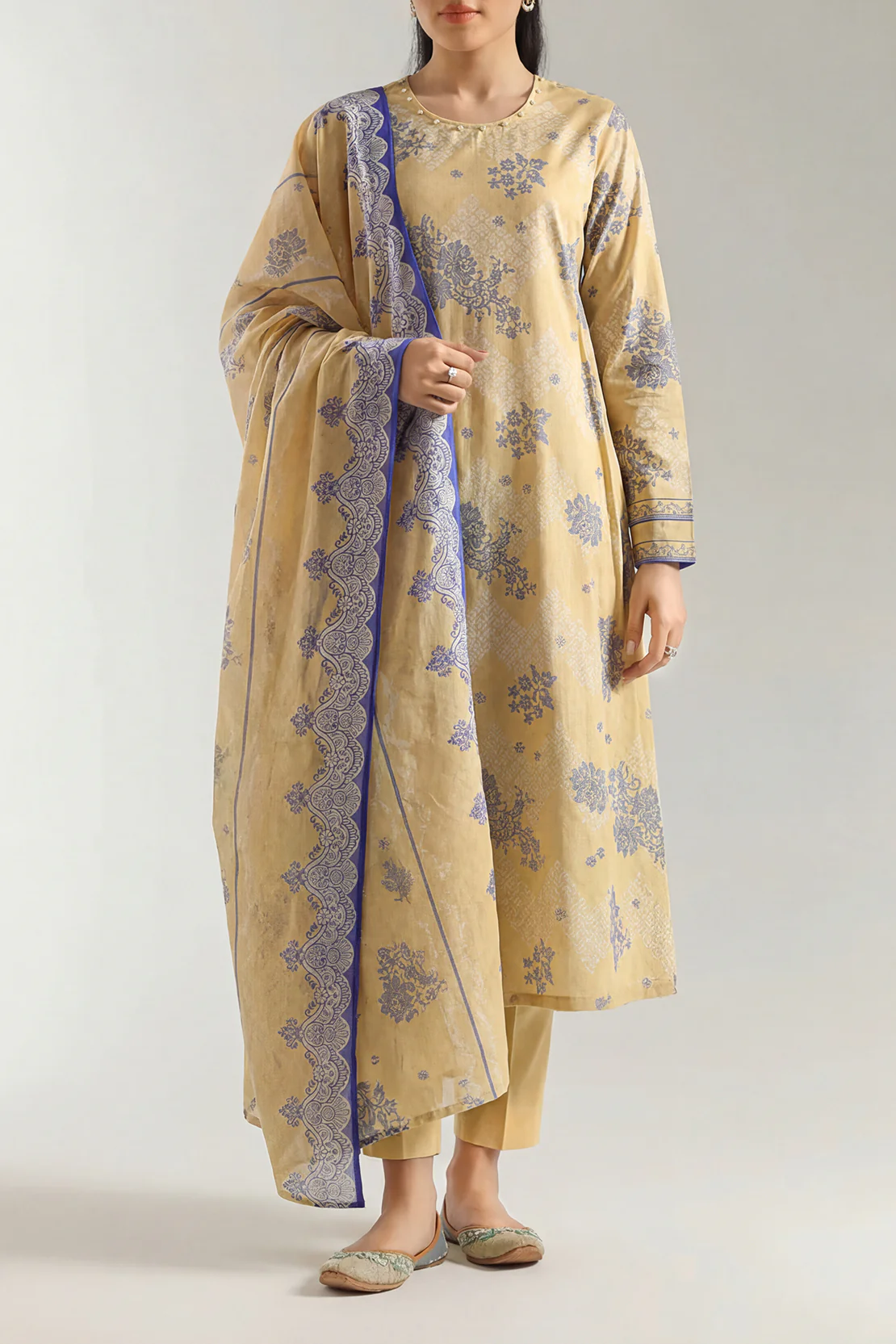 Unstitched Printed Self Strip Lawn 3 Piece