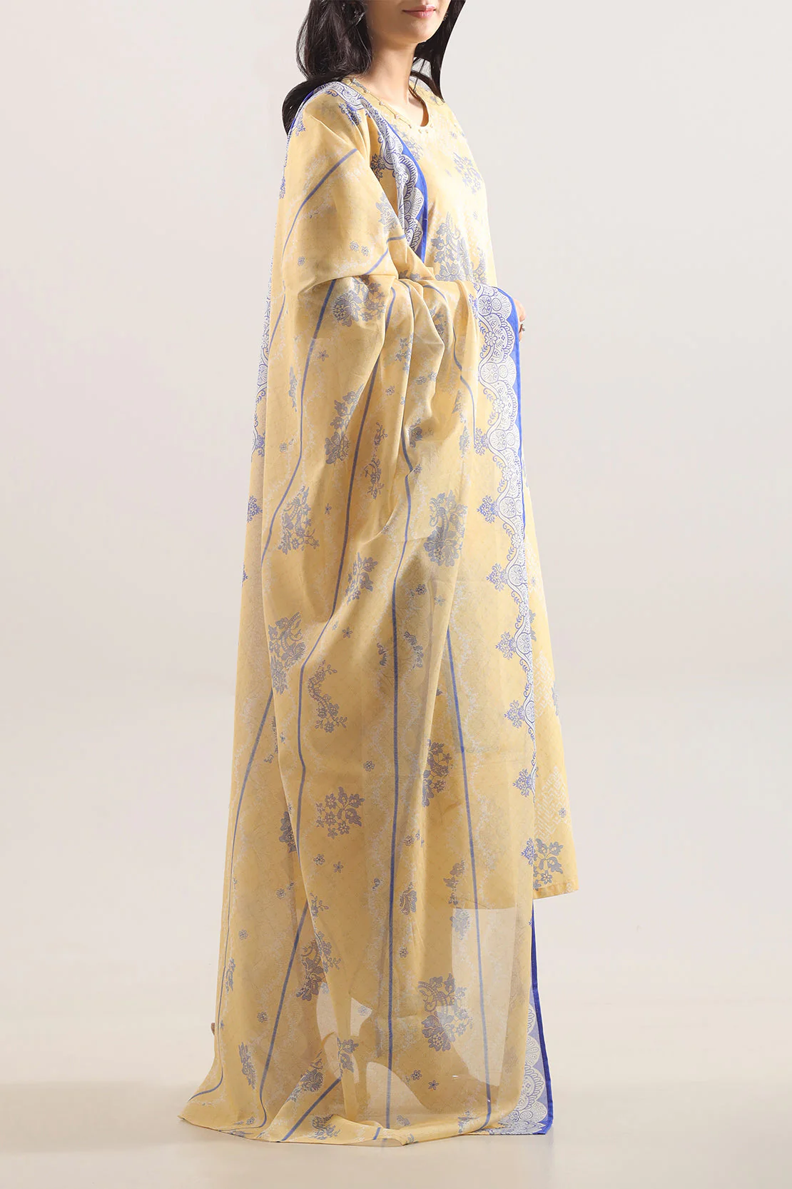 Unstitched Printed Self Strip Lawn 3 Piece - Image 3