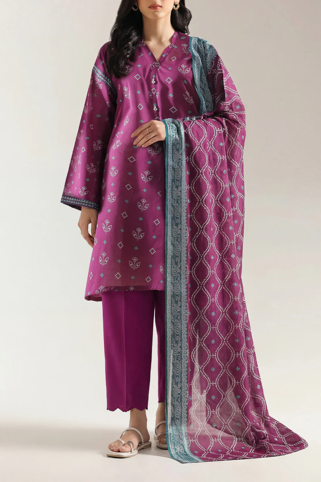 Unstitched Printed Self Strip Lawn 3 Piece