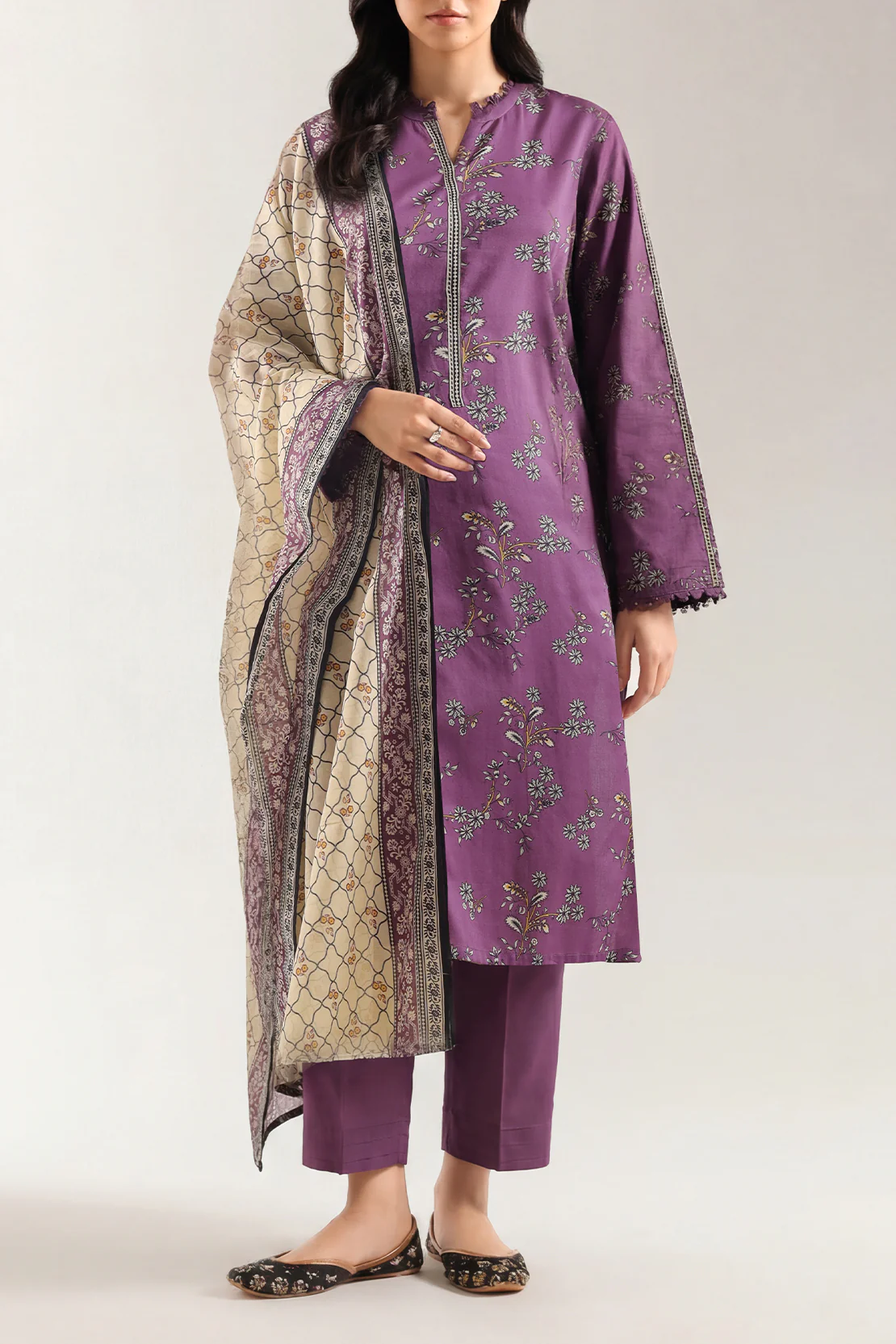 Unstitched Printed Self Strip Lawn 3 Piece
