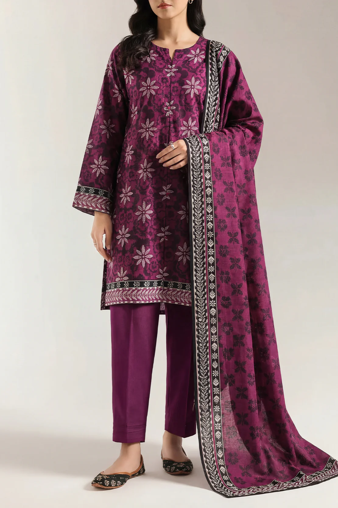 Unstitched Printed Self Strip Lawn 3 Piece