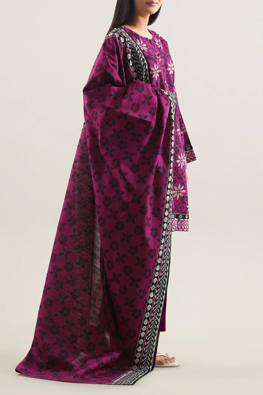 Unstitched Printed Self Strip Lawn 3 Piece - Image 3