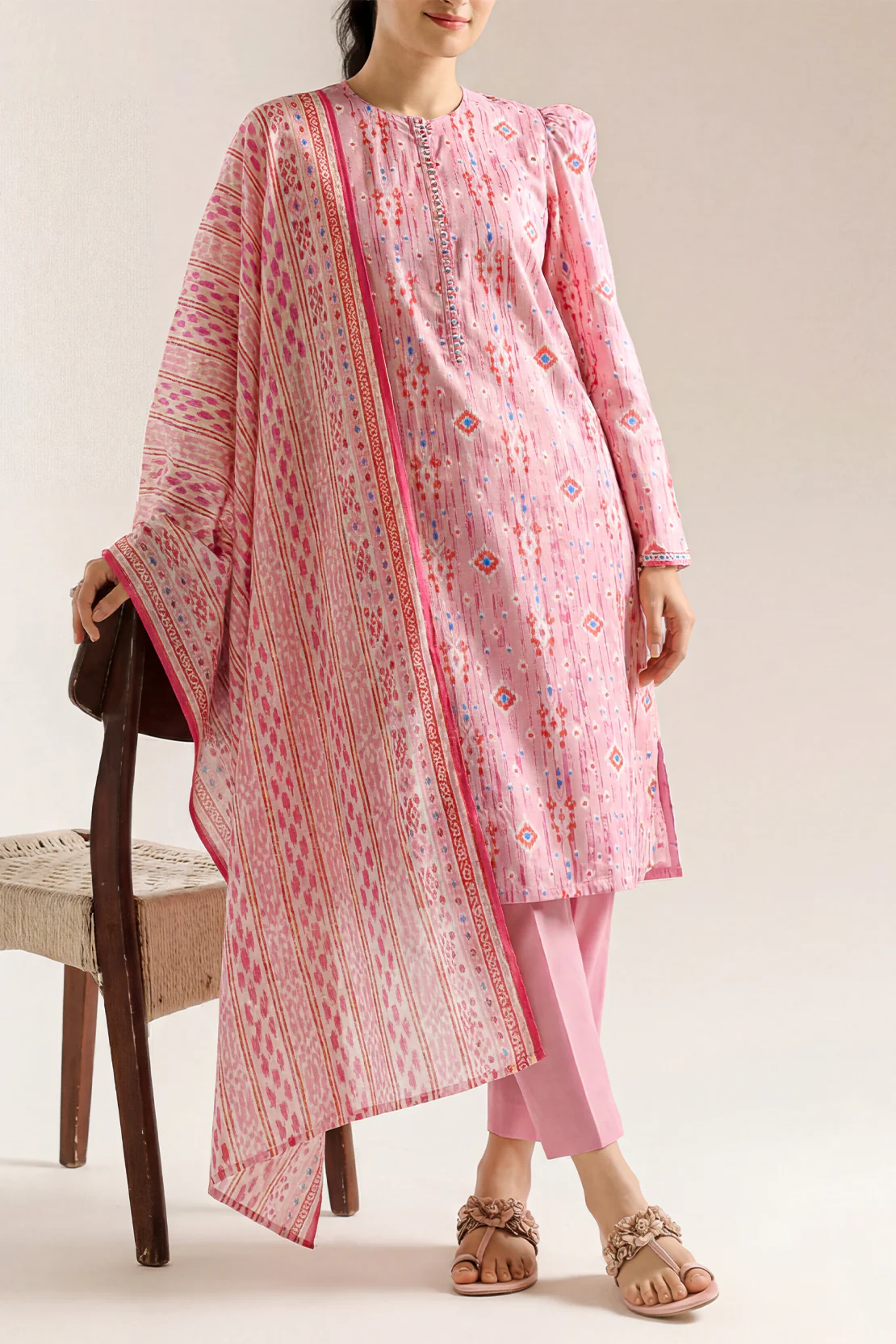 Unstitched Printed Self Strip Lawn 3 Piece