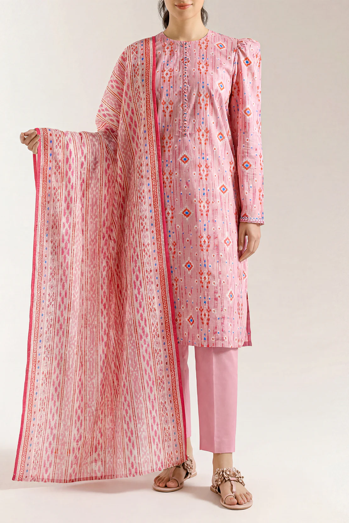 Unstitched Printed Self Strip Lawn 3 Piece - Image 2