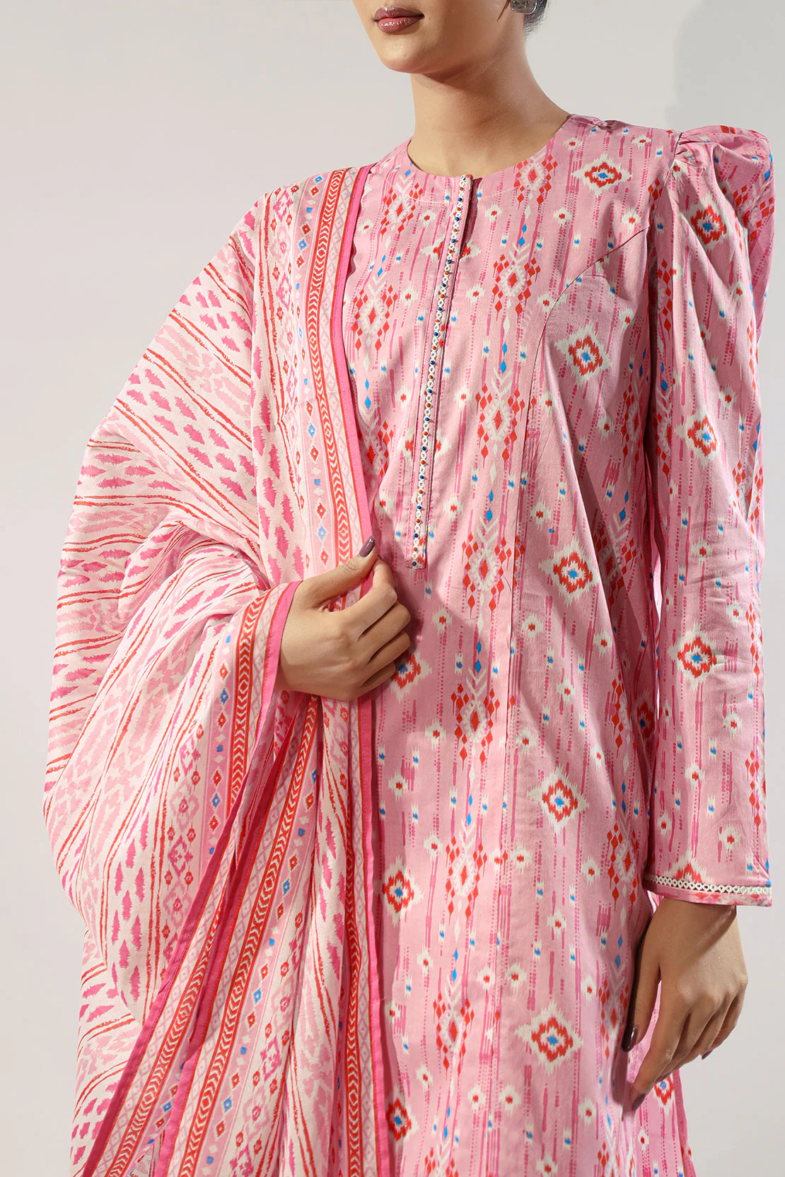 Unstitched Printed Self Strip Lawn 3 Piece - Image 5