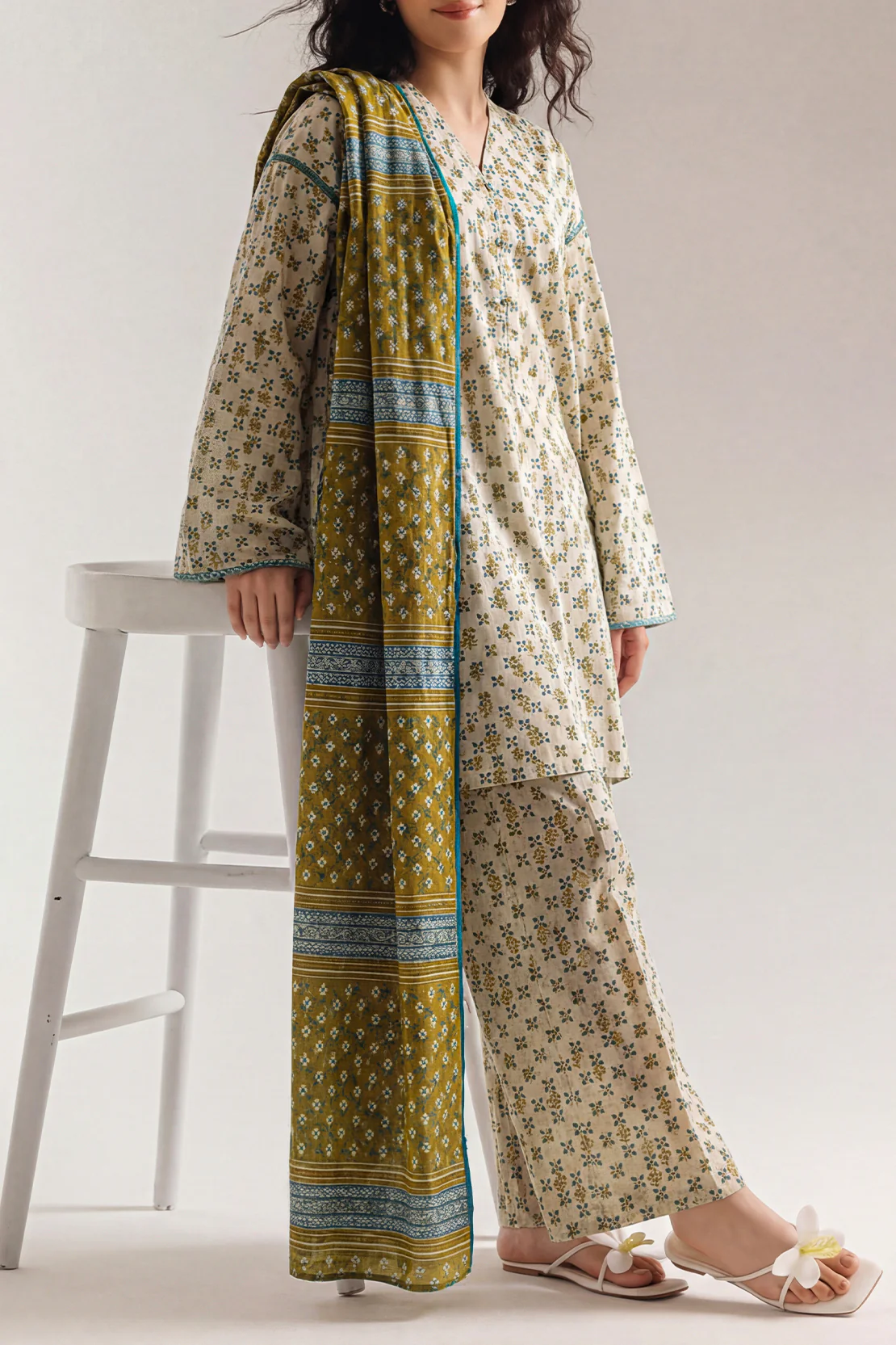 Unstitched Printed Self Strip Lawn 3 Piece