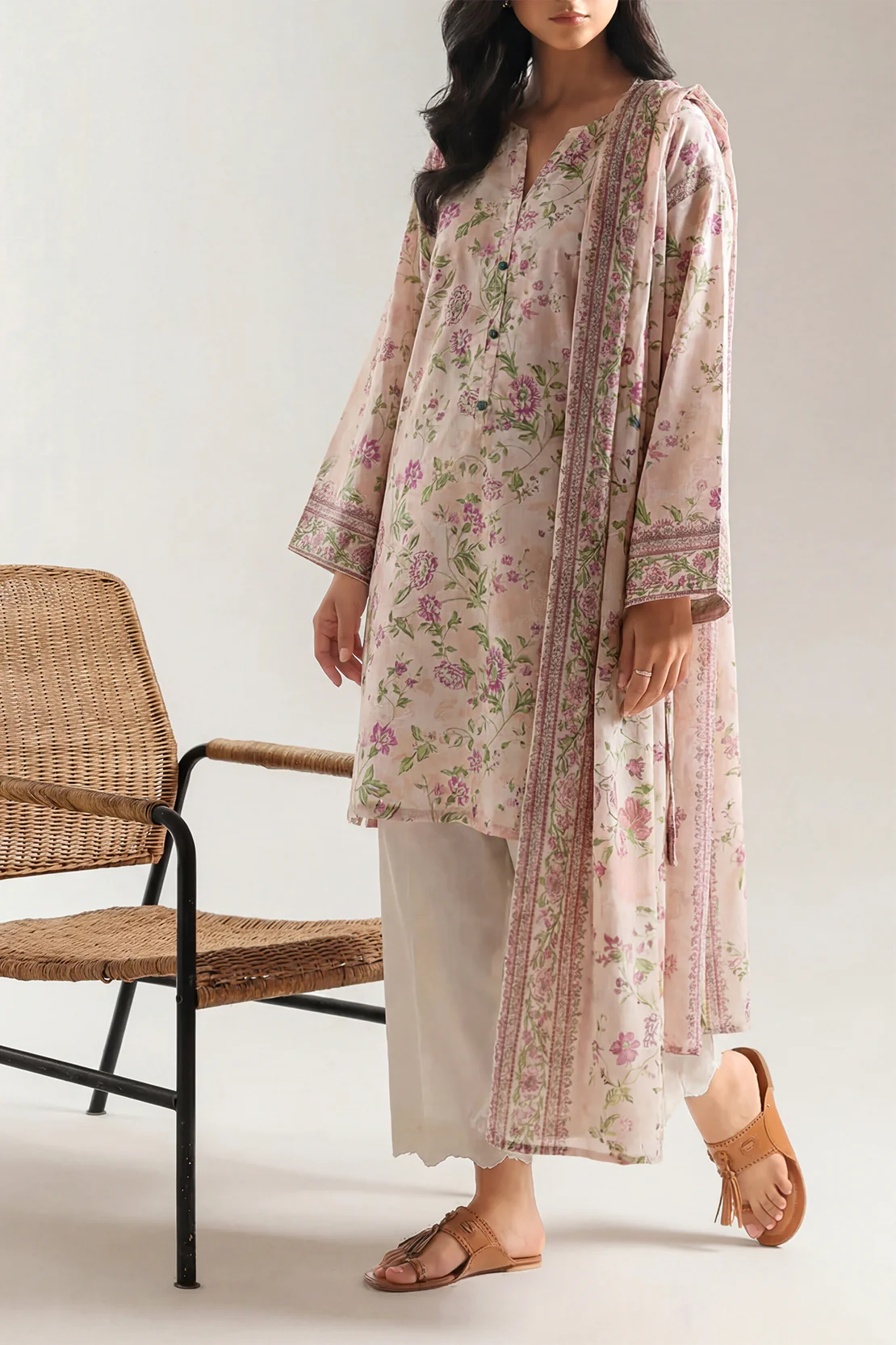 Unstitched Printed Self Strip Lawn 3 Piece