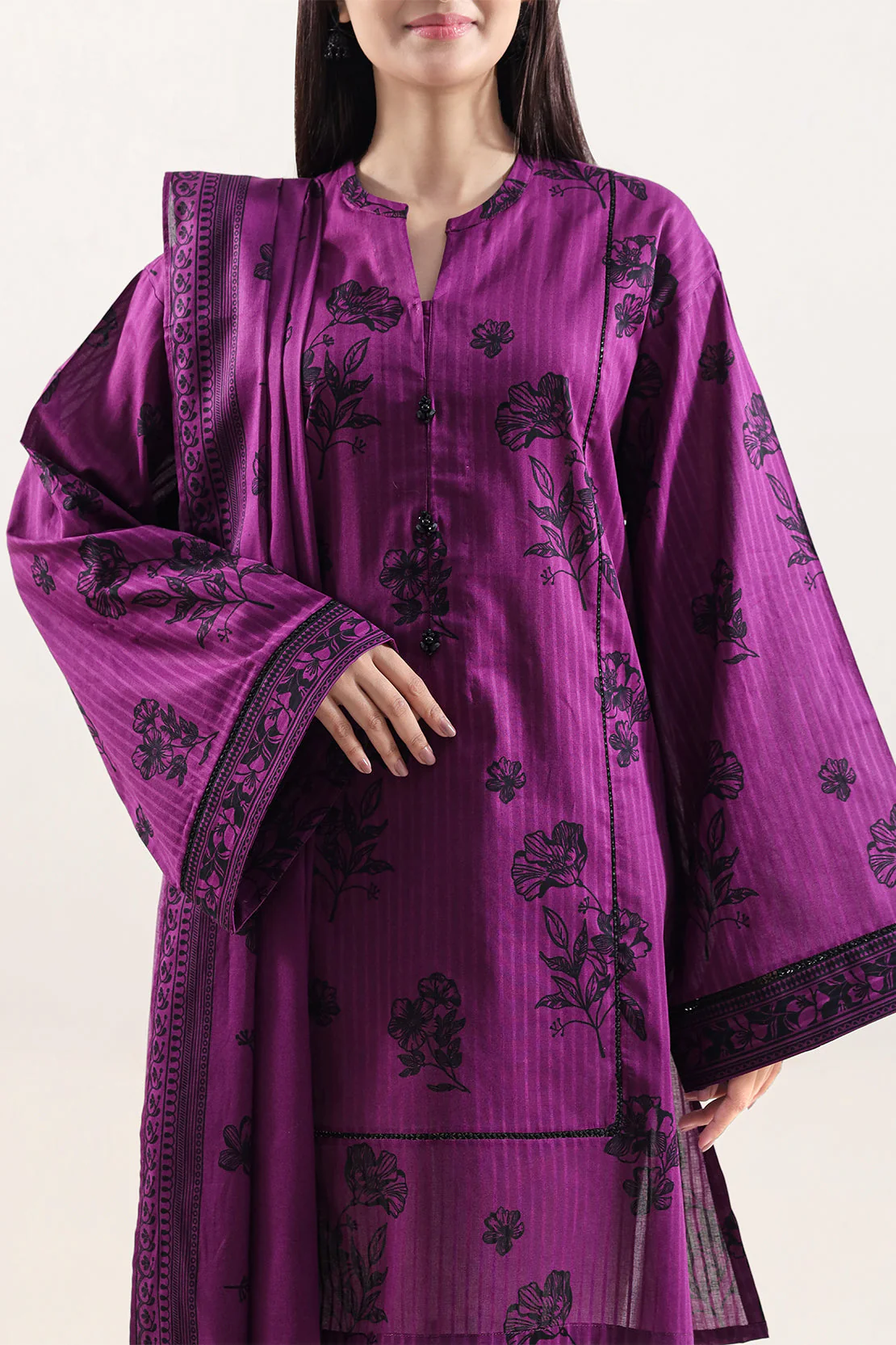 Unstitched Printed Self Strip Lawn 3 Piece - Image 2