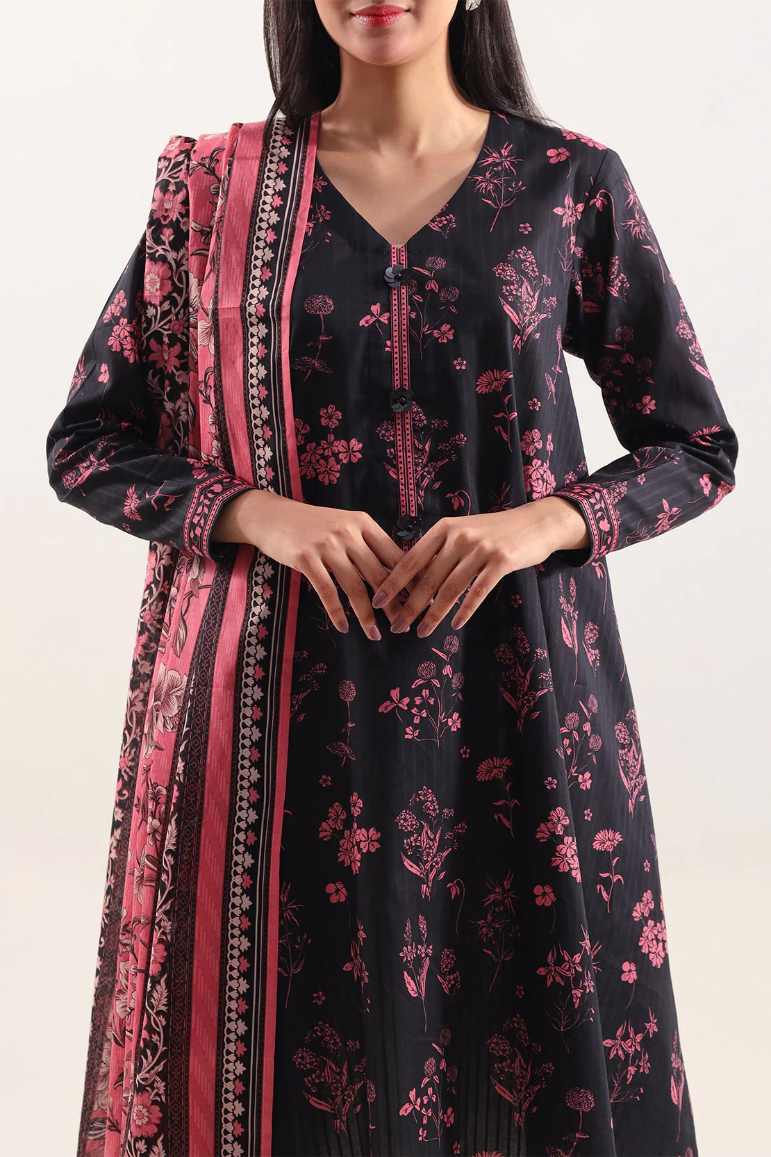 Unstitched Printed Self Strip Lawn 3 Piece - Image 2