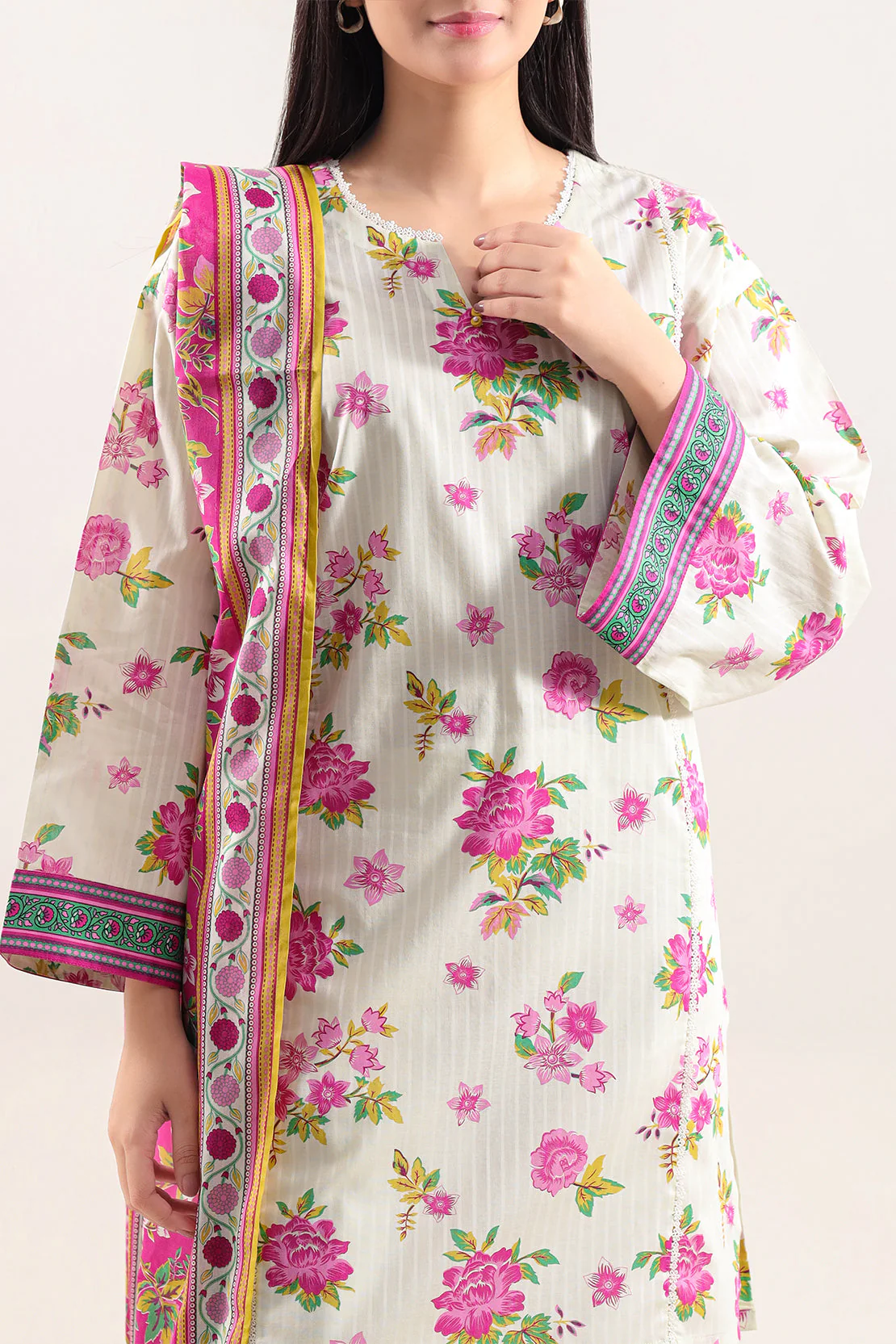Unstitched Printed Self Strip Lawn 3 Piece - Image 2