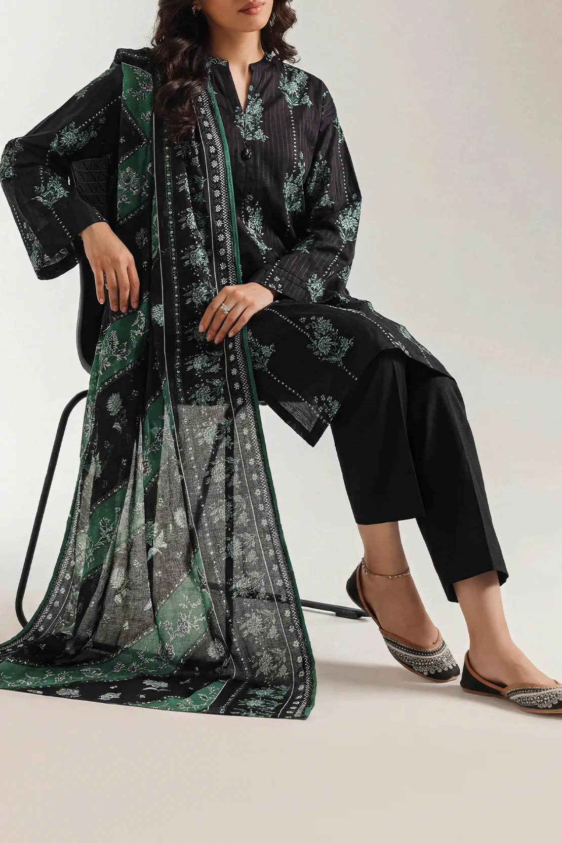 Unstitched Printed Self Strip Lawn 3 Piece
