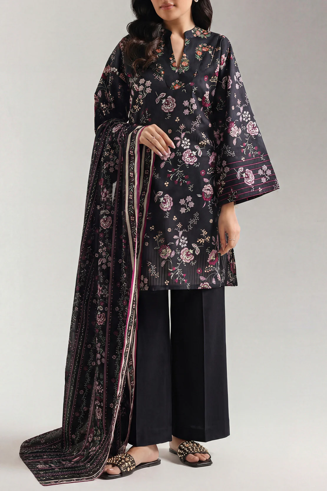 Unstitched Printed Self Strip Lawn 3 Piece