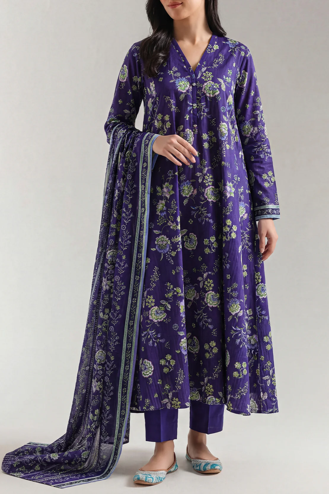 Unstitched Printed Self Strip Lawn 3 Piece - Image 2