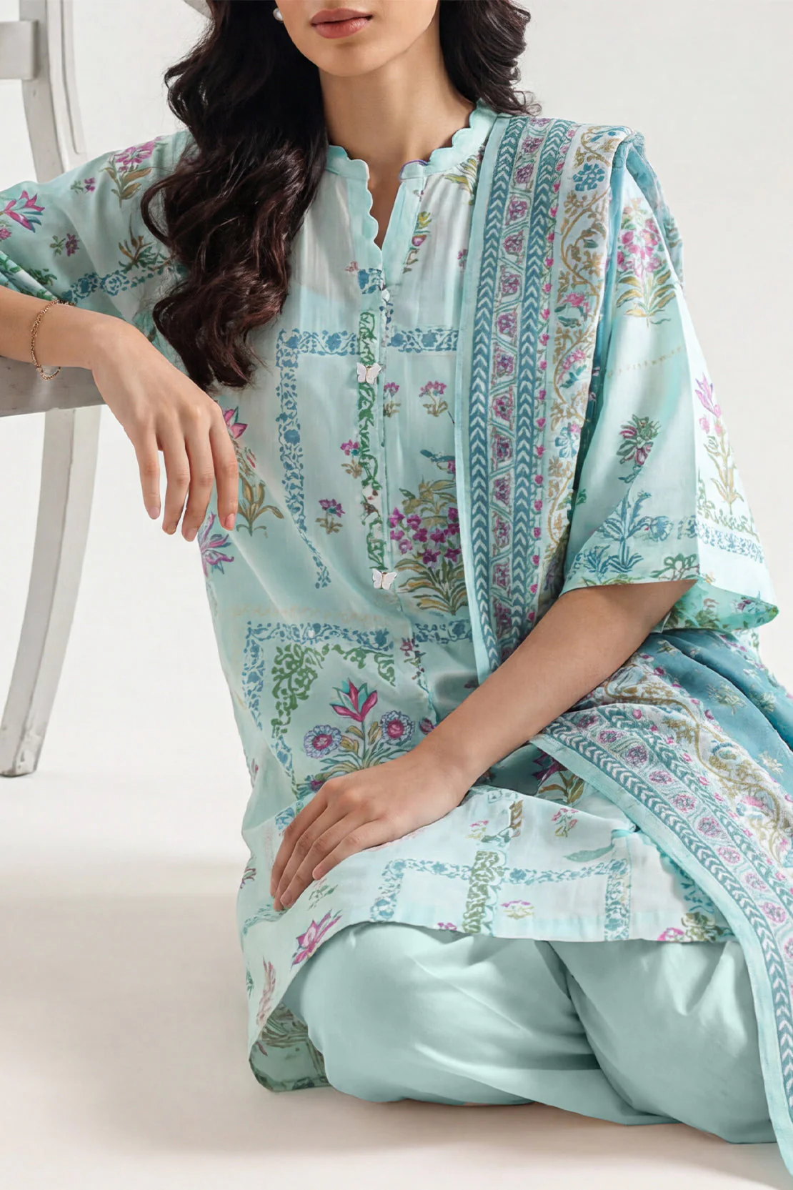 Unstitched Printed Self Strip Lawn 3 Piece