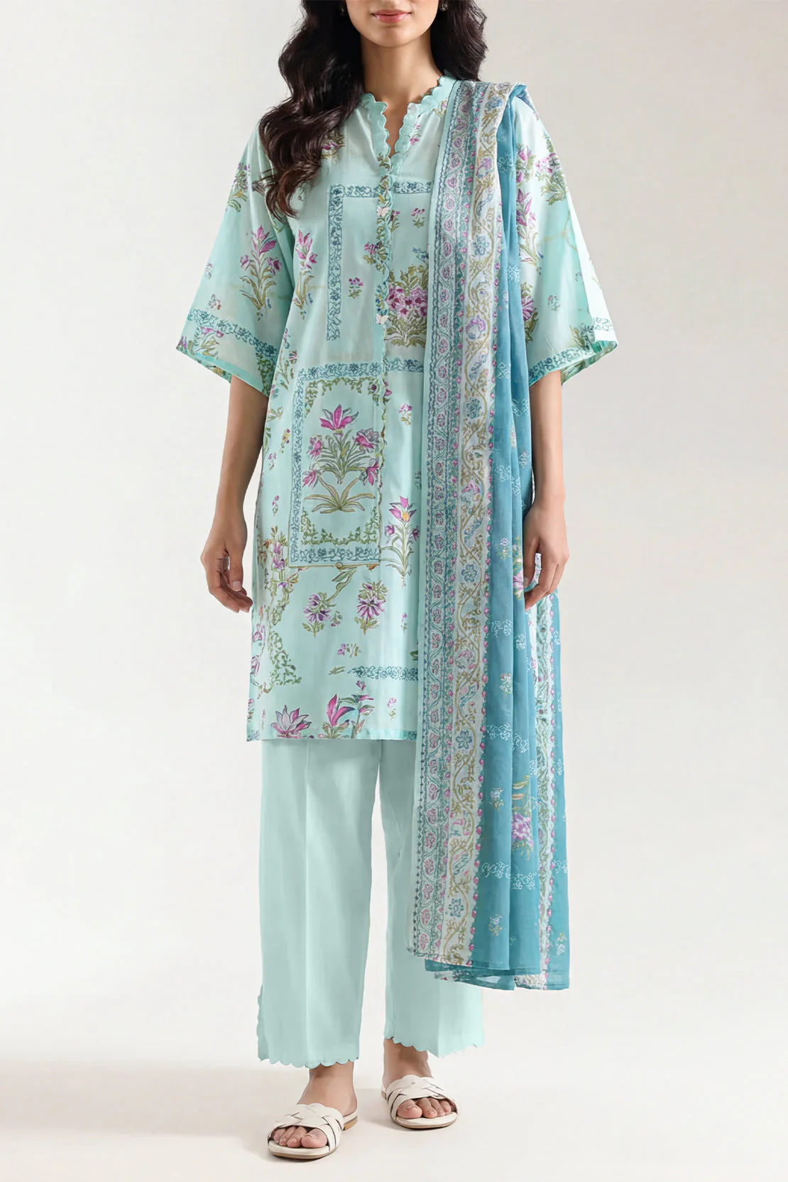 Unstitched Printed Self Strip Lawn 3 Piece - Image 2