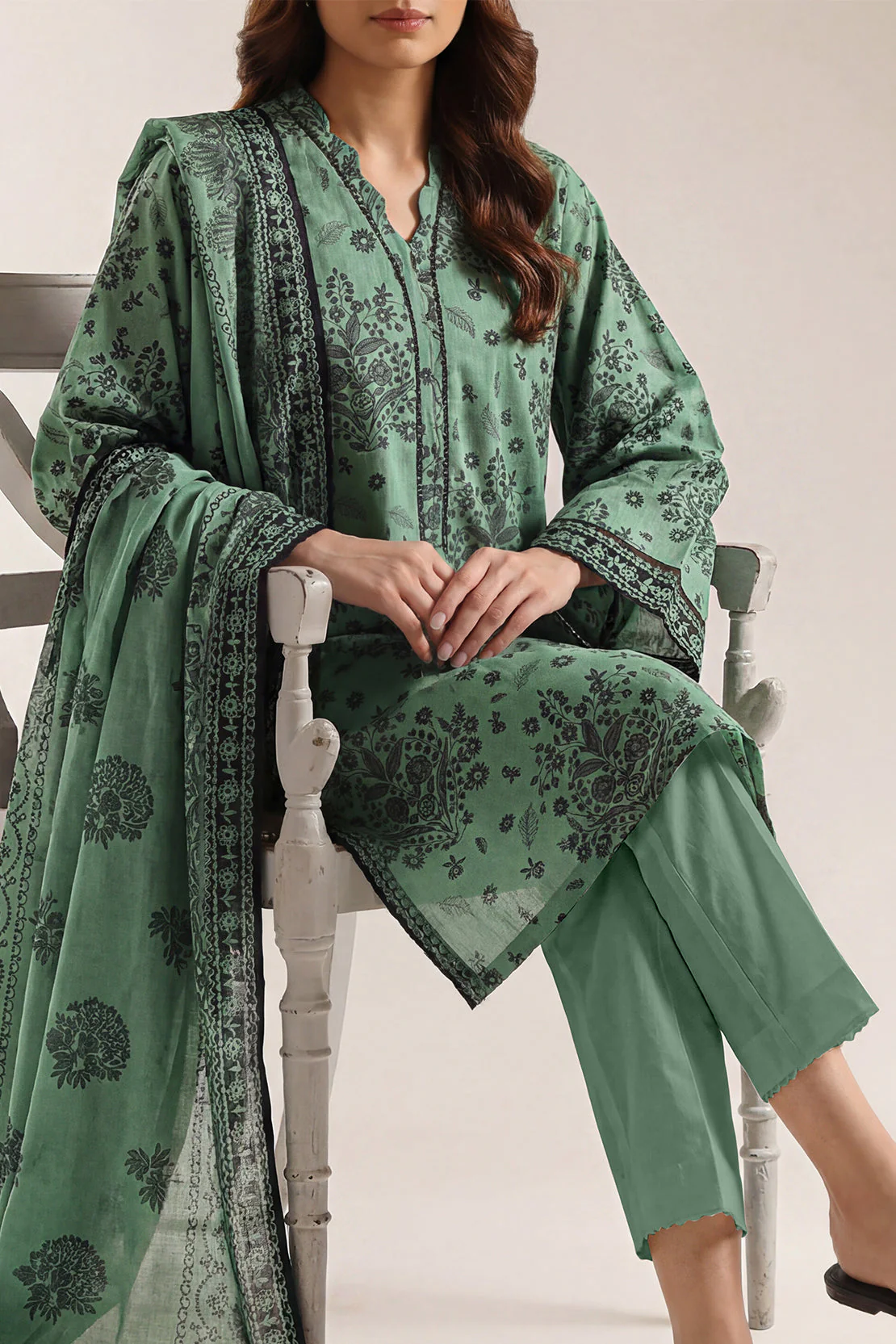 Unstitched Printed Self Strip Lawn 3 Piece
