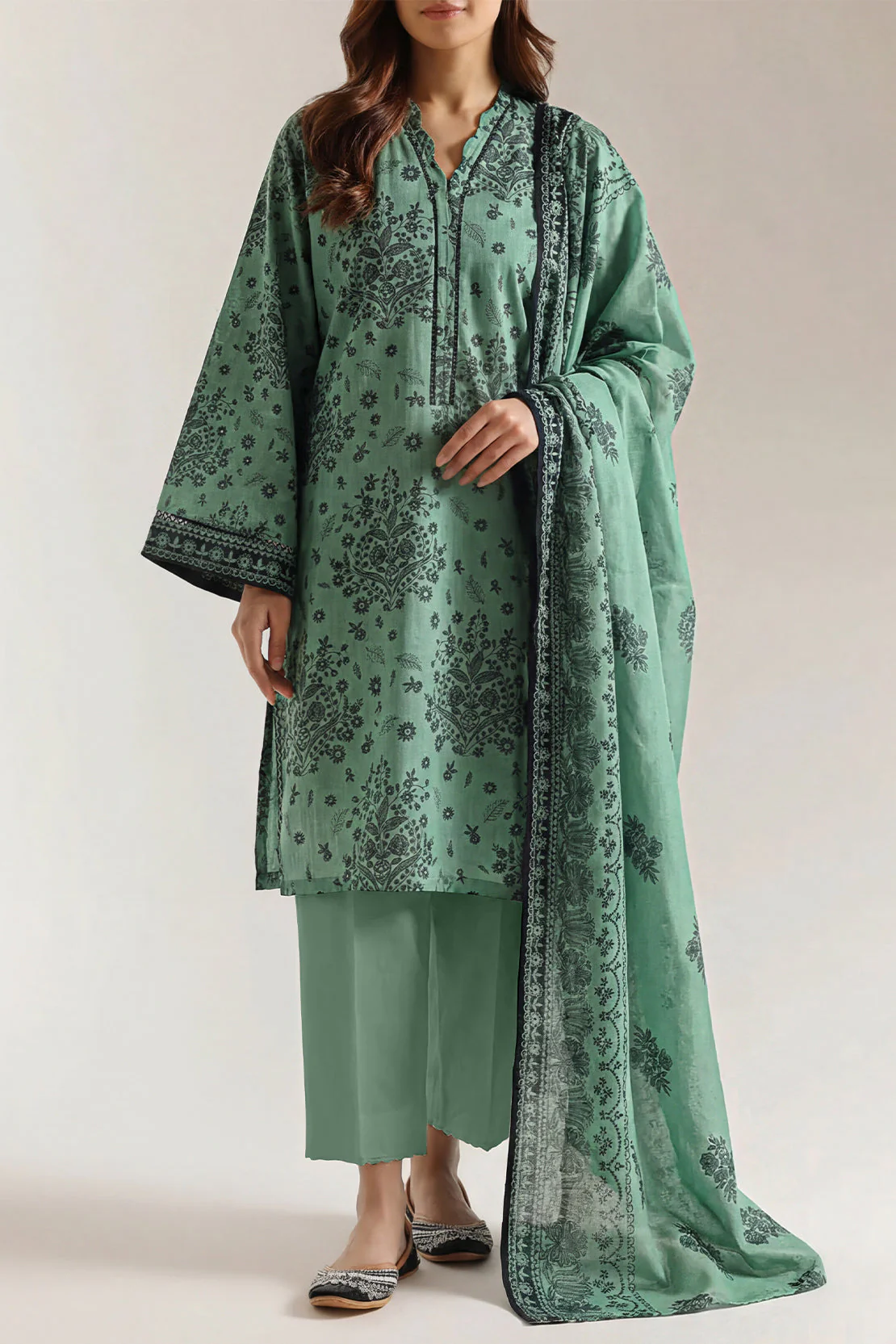 Unstitched Printed Self Strip Lawn 3 Piece - Image 2