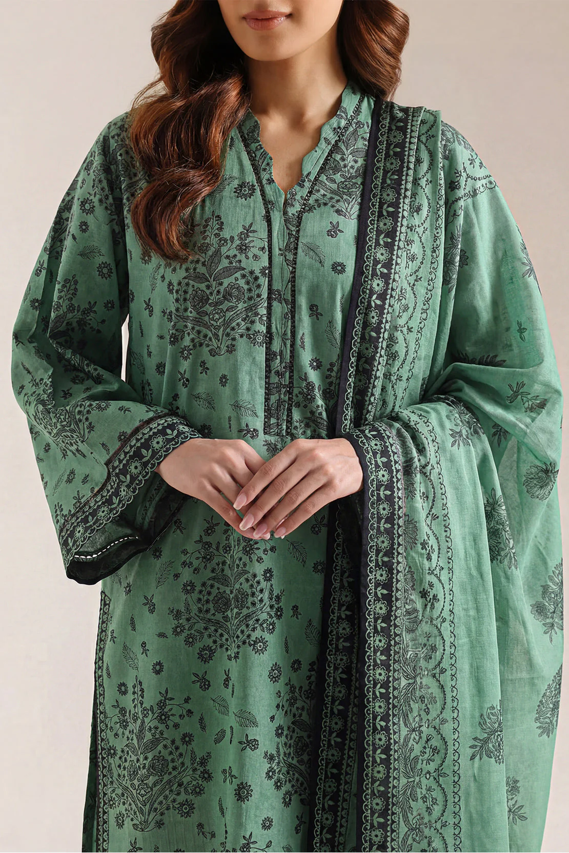 Unstitched Printed Self Strip Lawn 3 Piece - Image 3