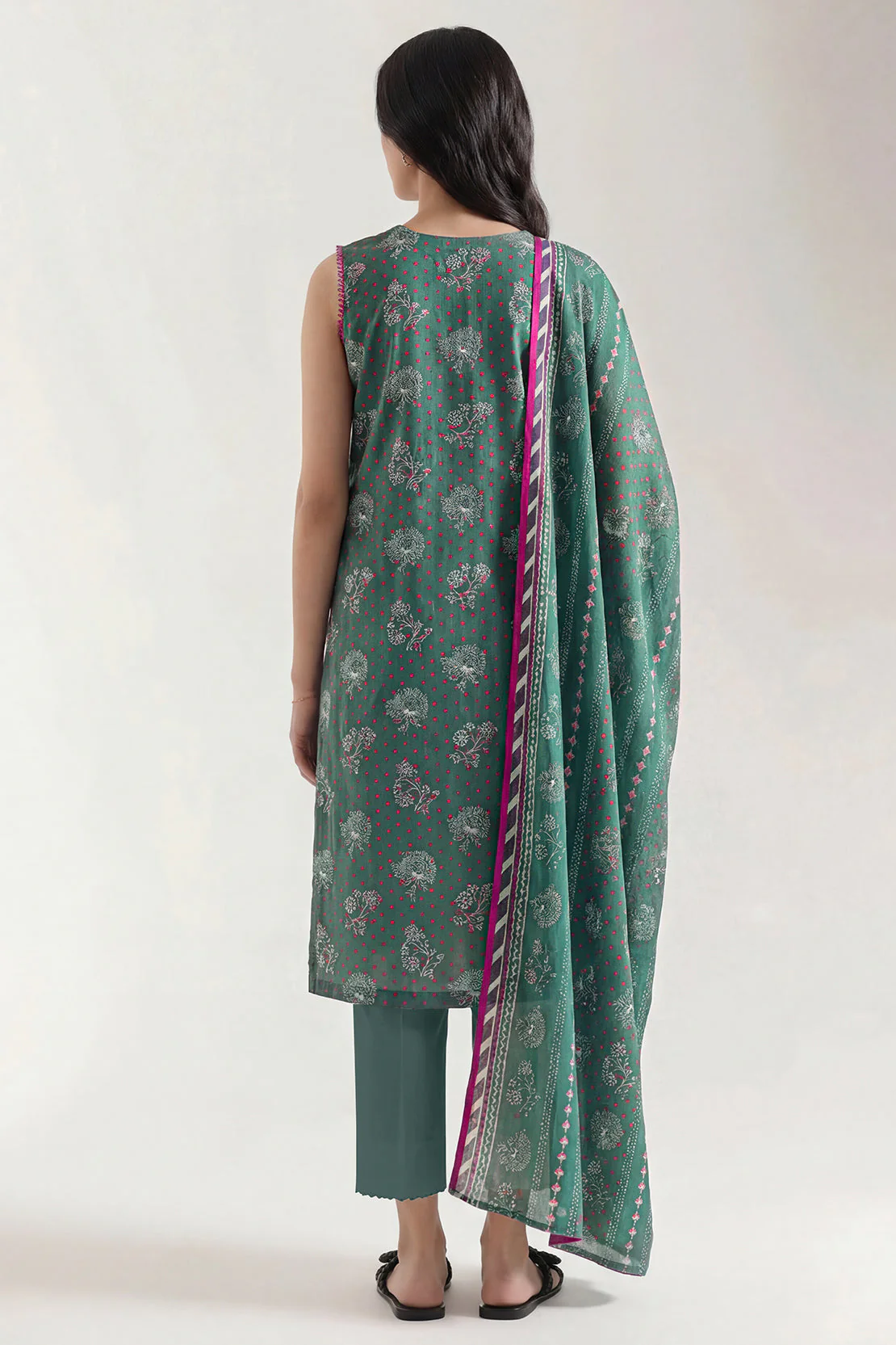 Unstitched Printed Self Strip Lawn 3 Piece - Image 3