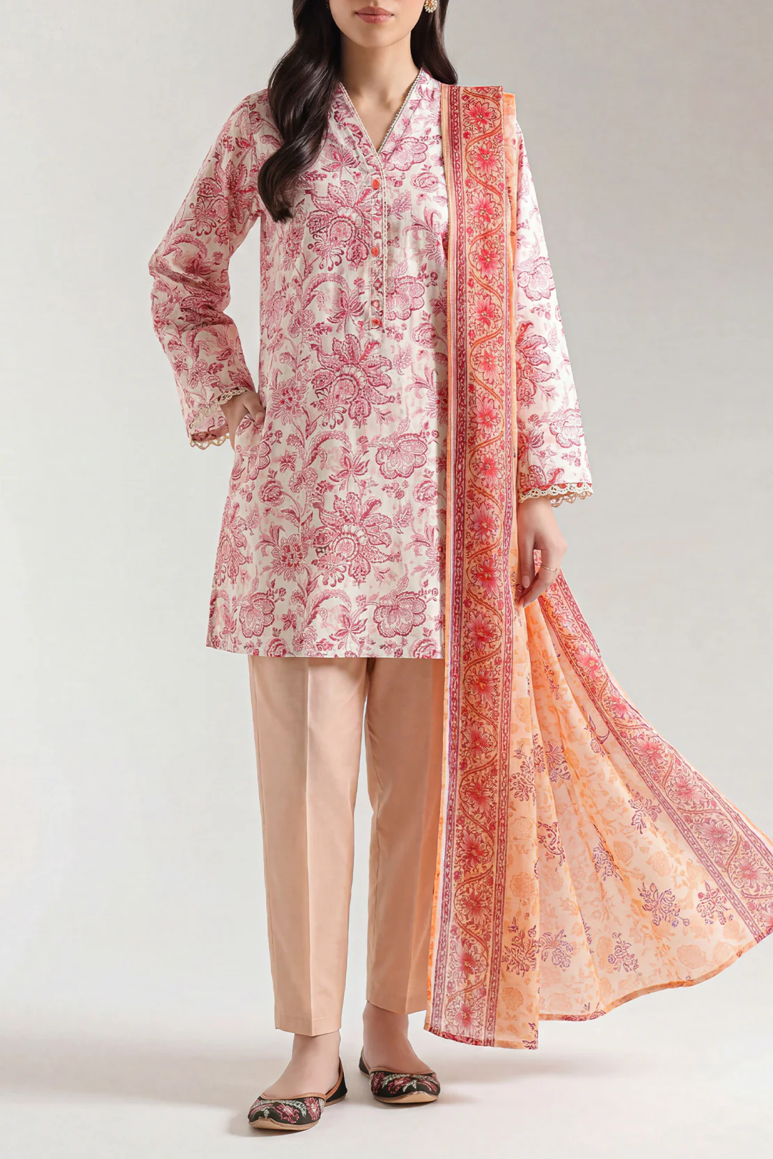 Unstitched Printed Self Strip Lawn 3 Piece - Image 2