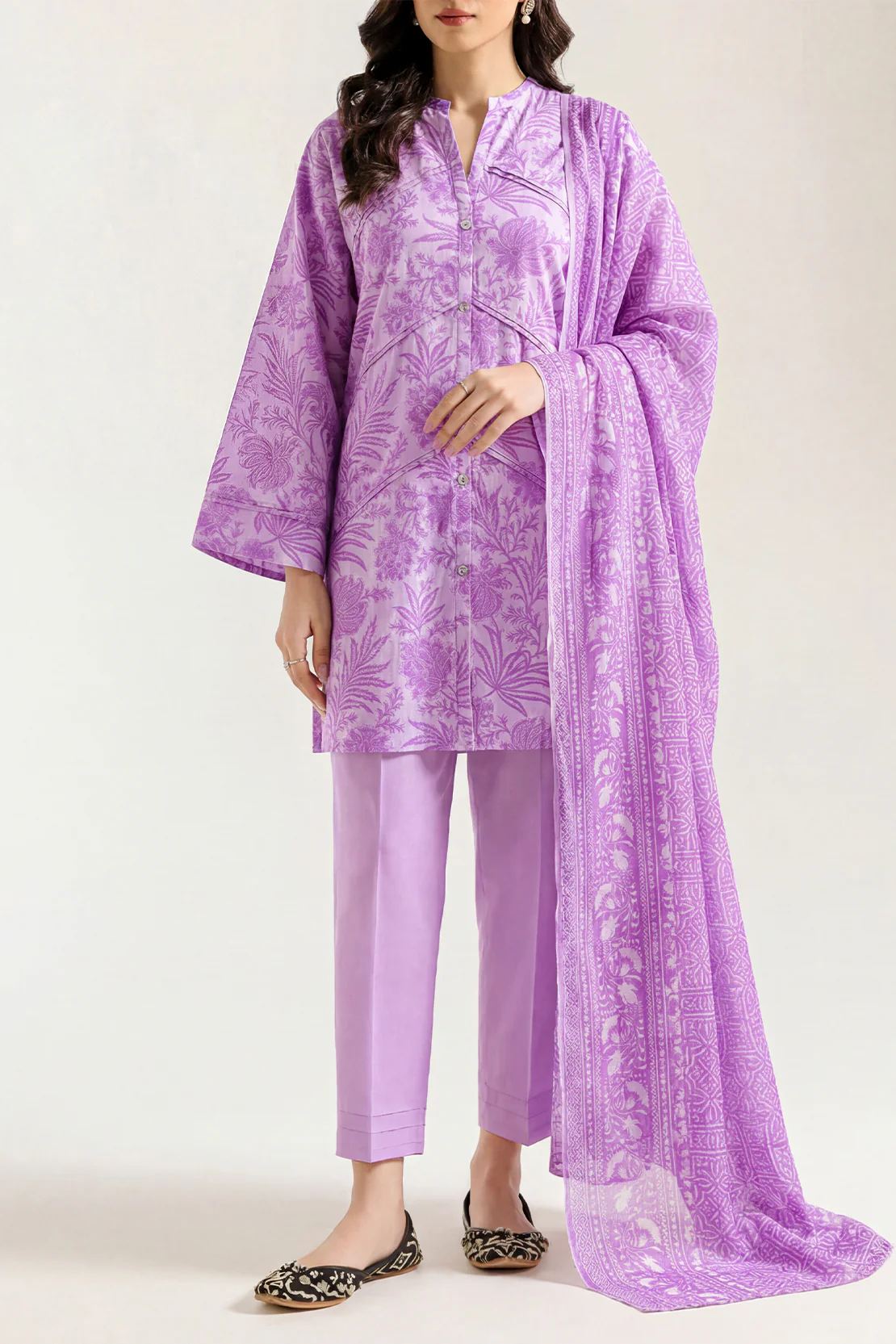 Unstitched Printed Self Strip Lawn 3 Piece