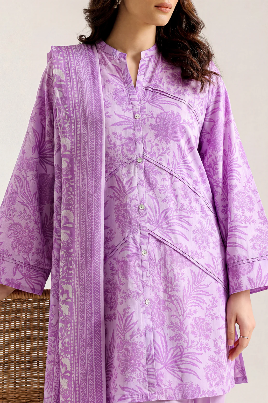 Unstitched Printed Self Strip Lawn 3 Piece - Image 2