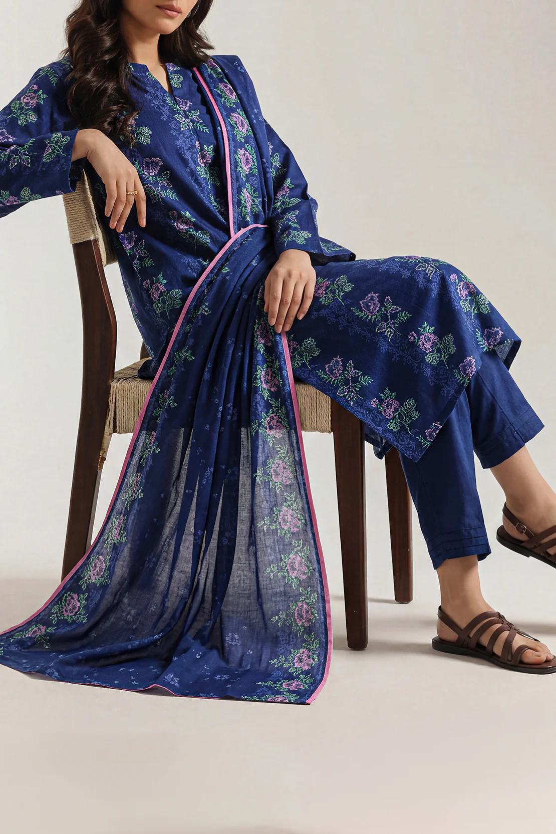Unstitched Printed Self Strip Lawn 3 Piece