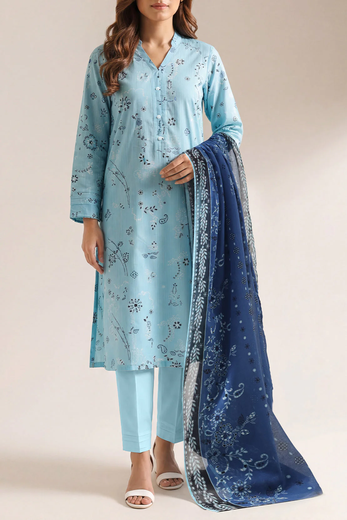 Unstitched Printed Self Strip Lawn 3 Piece