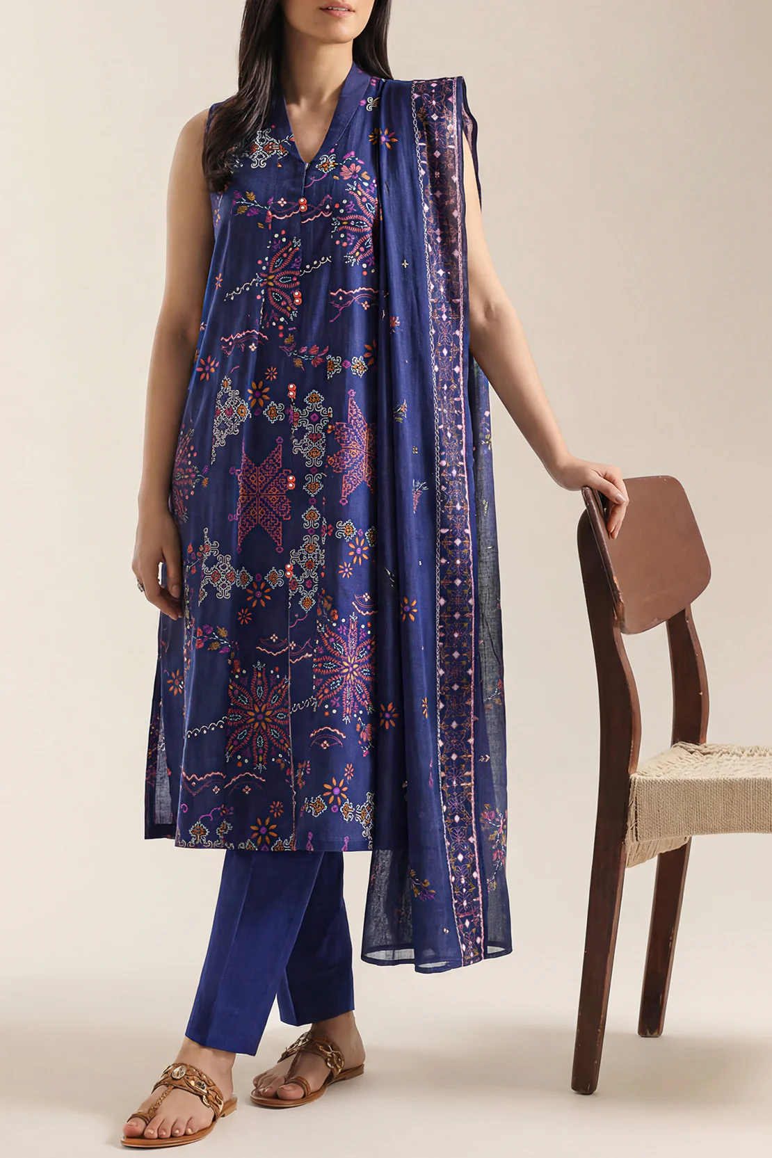 Unstitched Printed Self Strip Lawn 3 Piece