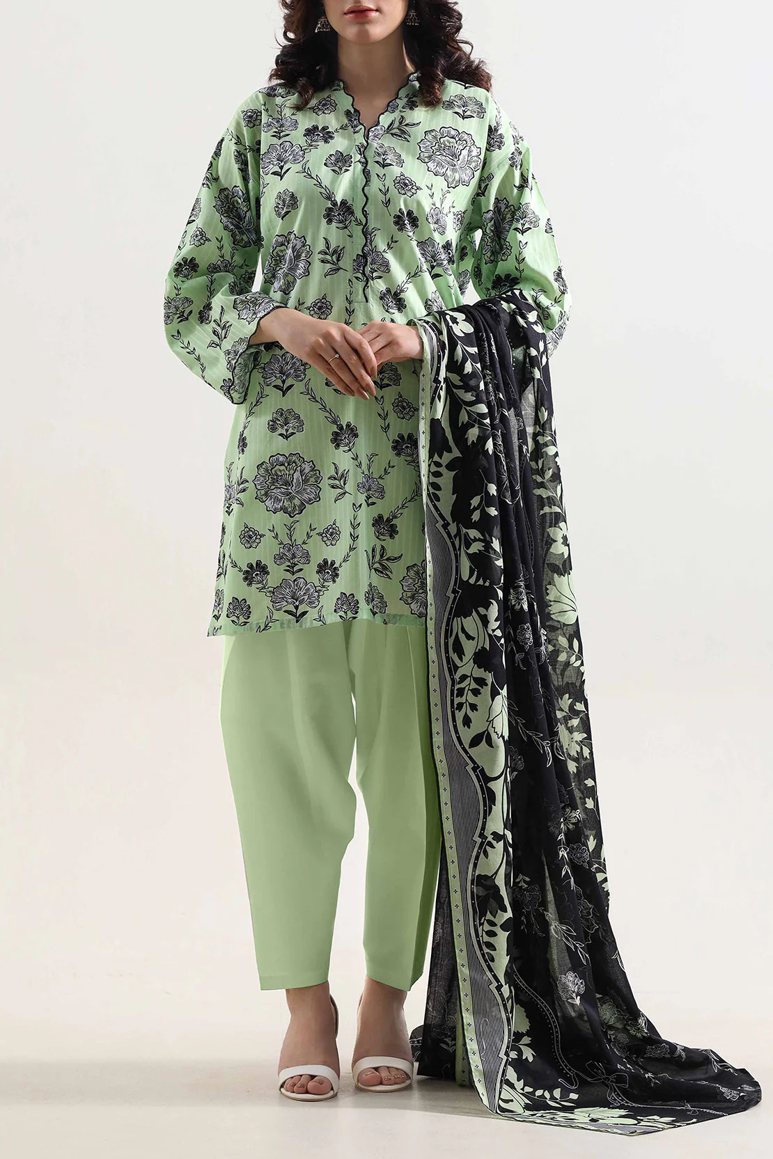 Unstitched Printed Self Strip Lawn 3 Piece