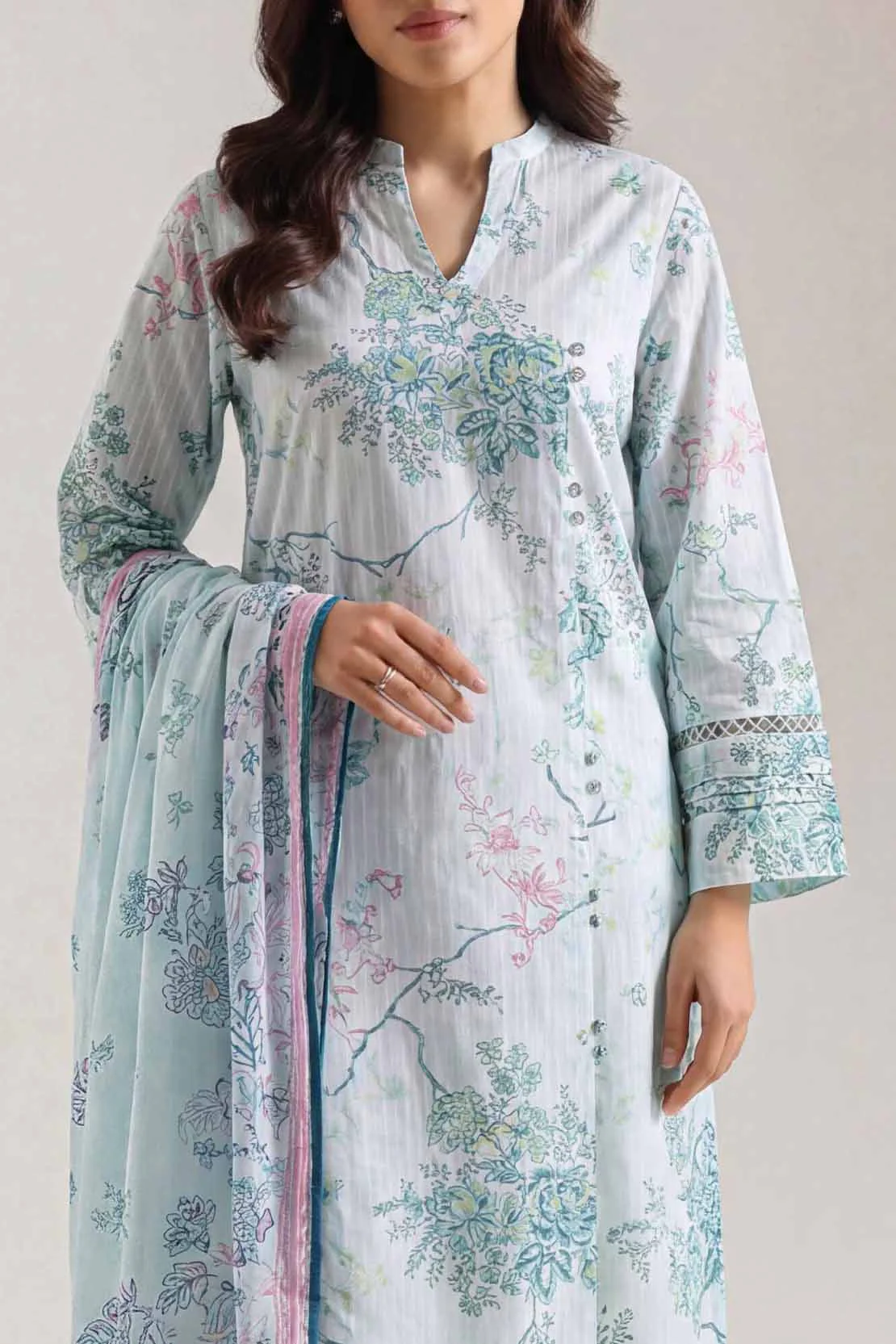 Unstitched Printed Self Strip Lawn 3 Piece - Image 2