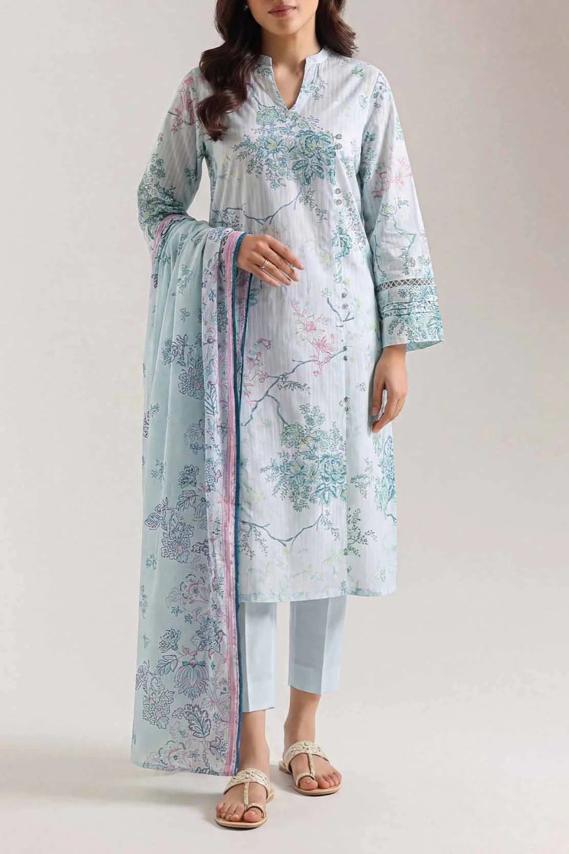 Unstitched Printed Self Strip Lawn 3 Piece - Image 3