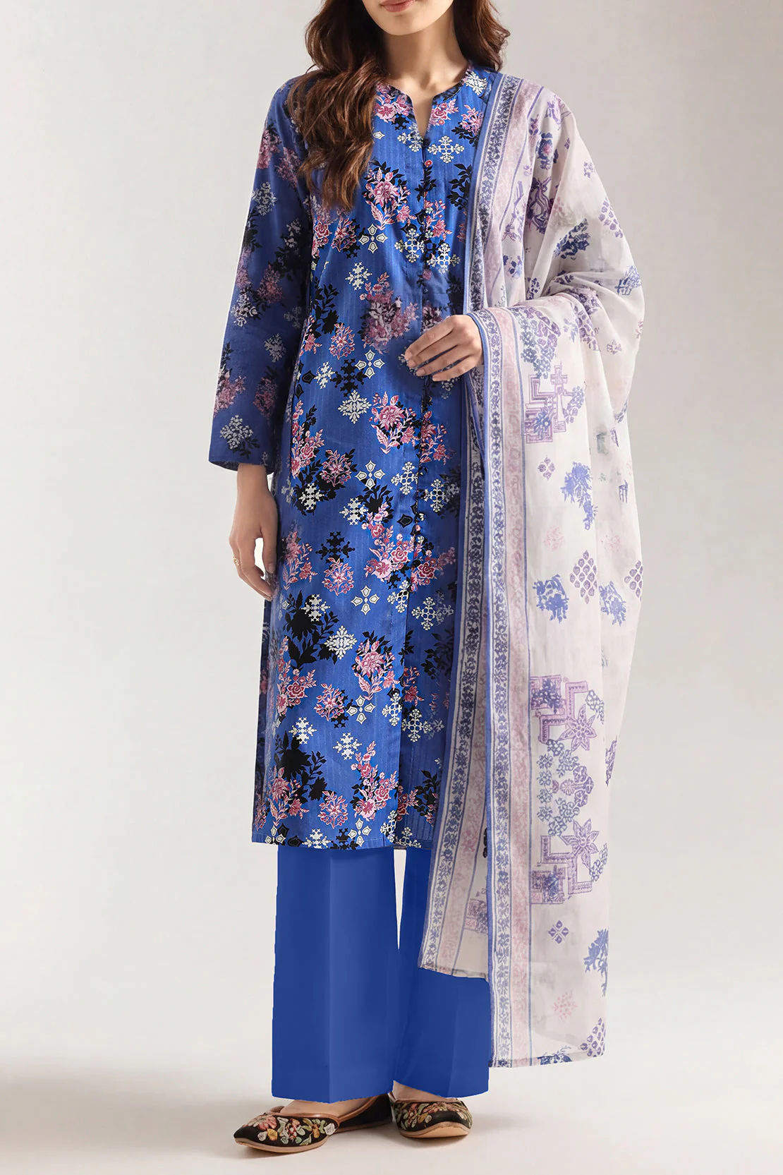 Unstitched Printed Self Strip Lawn 3 Piece