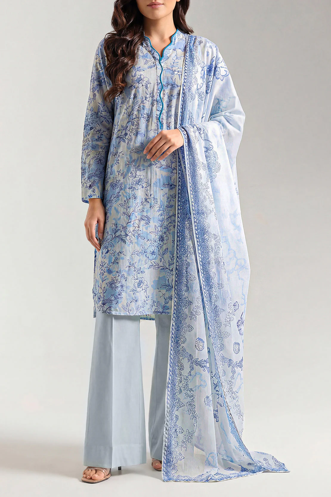 Unstitched Printed Self Strip Lawn 3 Piece