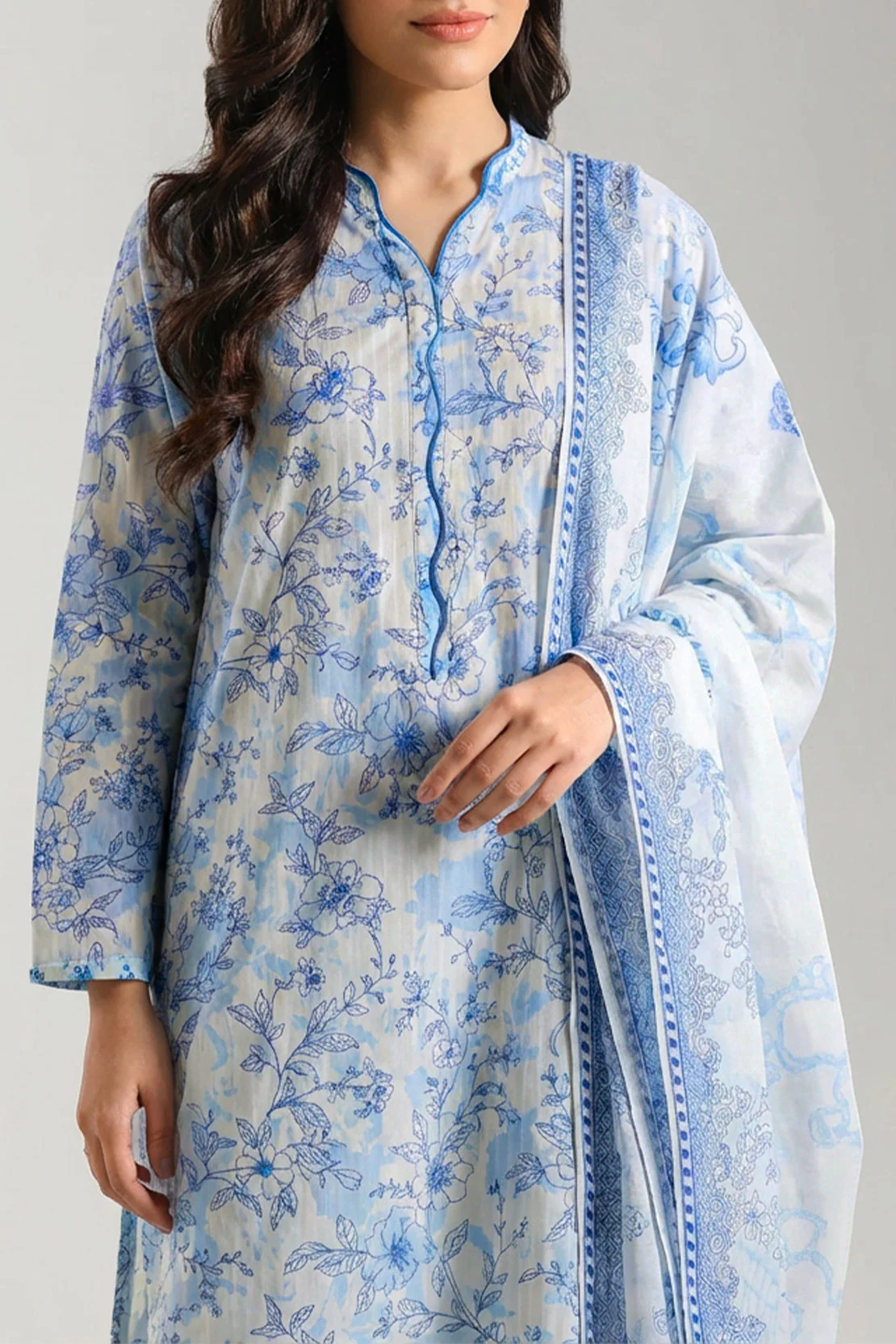 Unstitched Printed Self Strip Lawn 3 Piece - Image 2