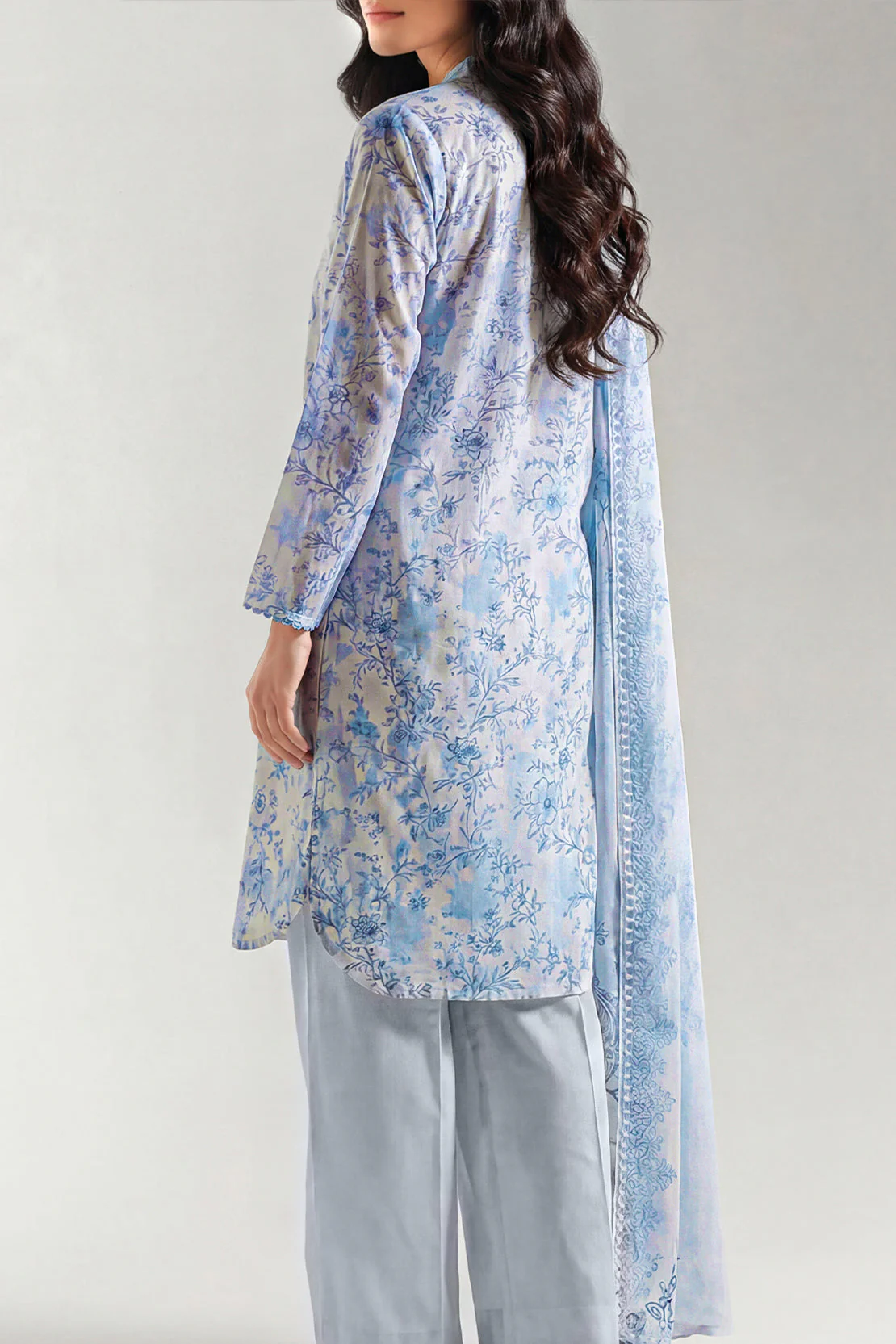 Unstitched Printed Self Strip Lawn 3 Piece - Image 3
