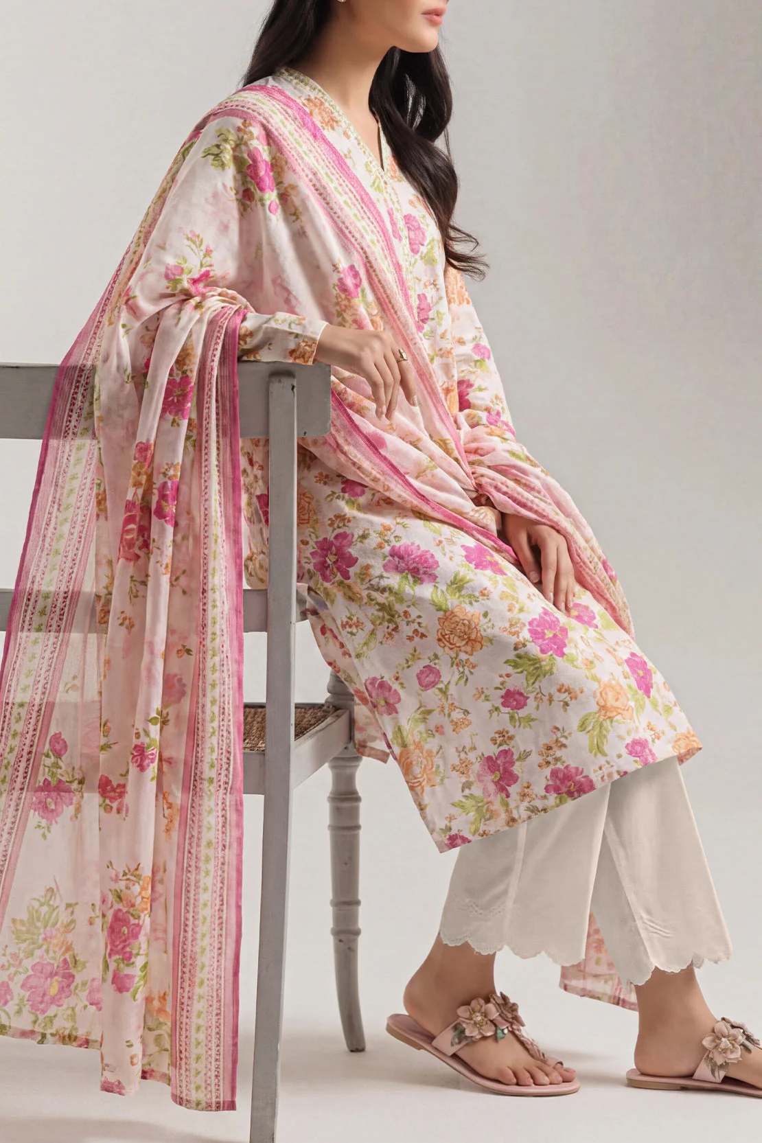 Unstitched Printed Self Strip Lawn 3 Piece