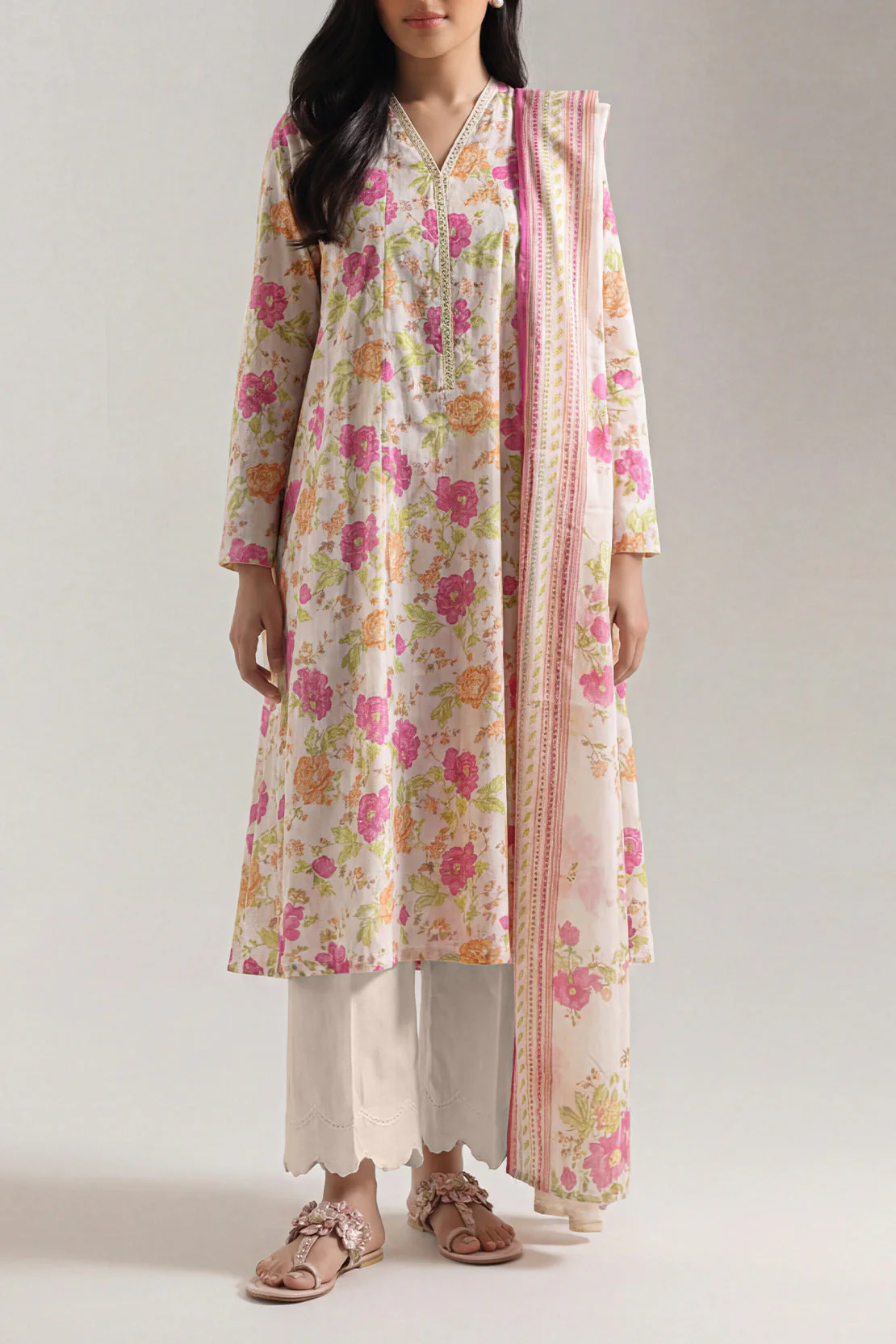 Unstitched Printed Self Strip Lawn 3 Piece - Image 2