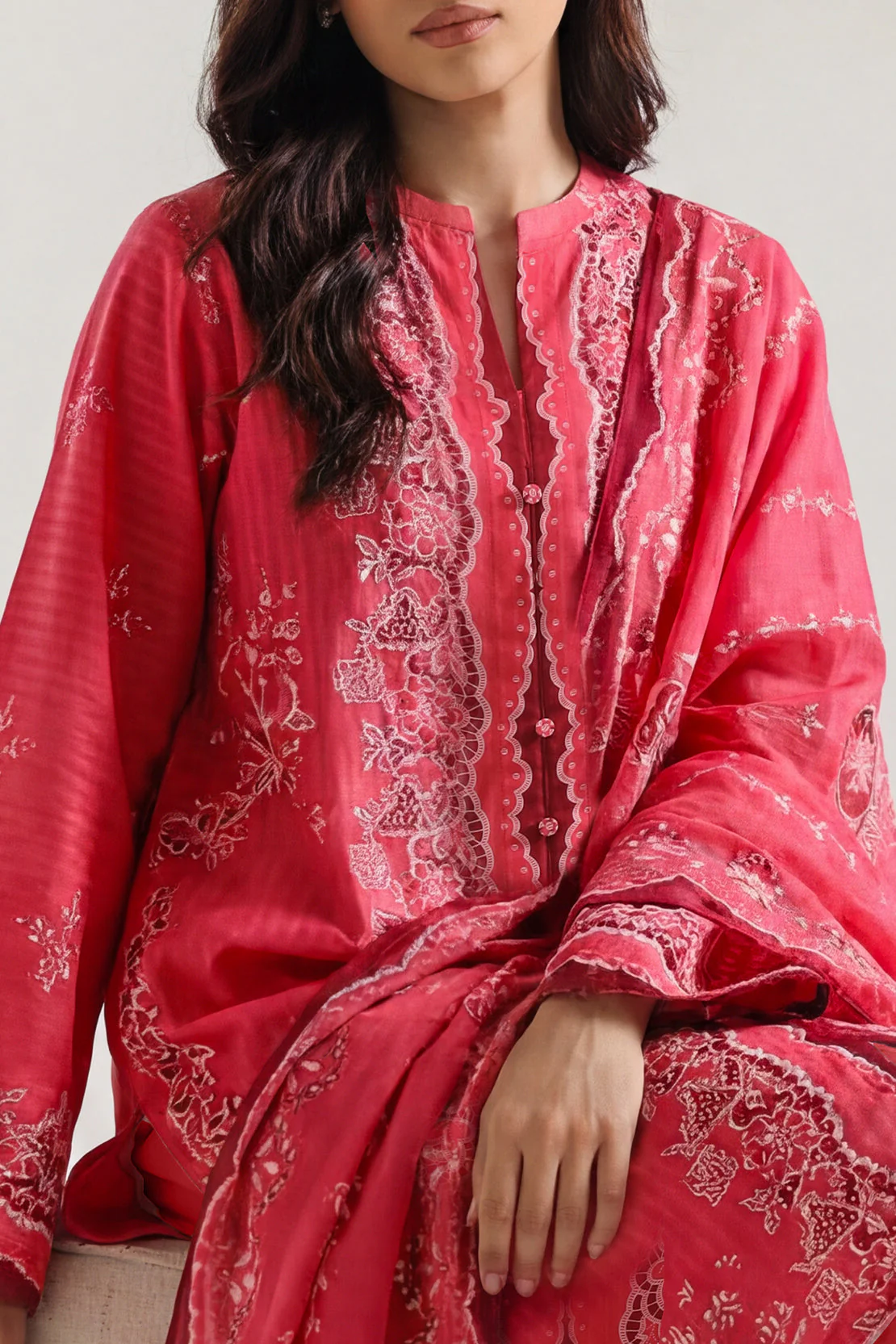 Unstitched Printed Self Strip Lawn 3 Piece - Image 2