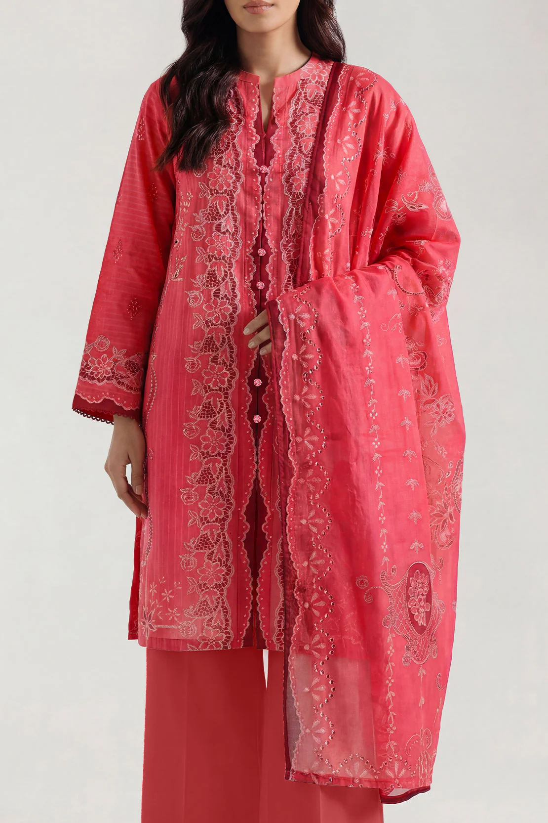 Unstitched Printed Self Strip Lawn 3 Piece - Image 3