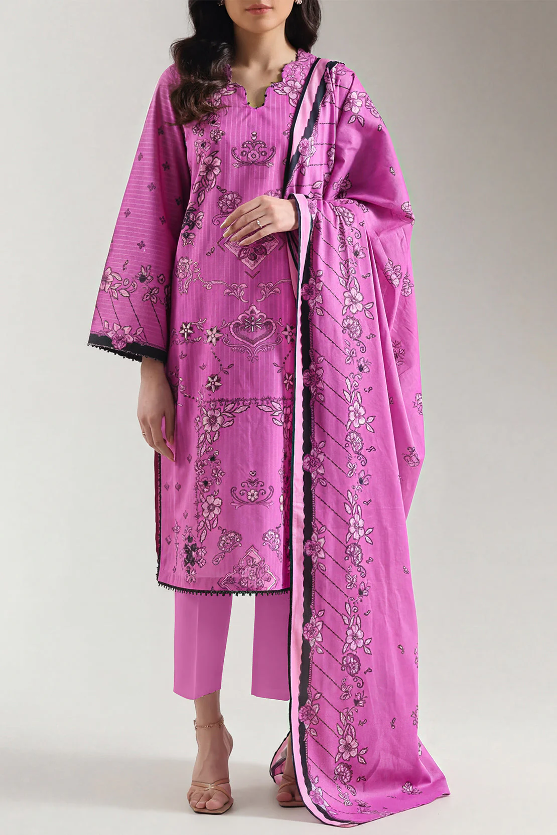 Unstitched Printed Self Strip Lawn 3 Piece - Image 2