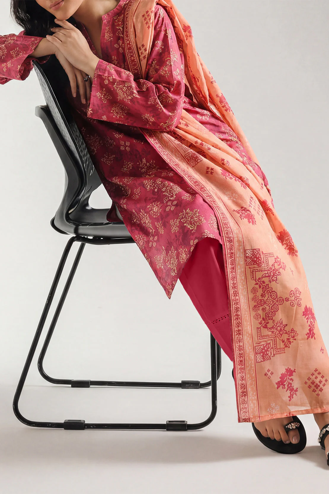 Unstitched Printed Self Strip Lawn 3 Piece