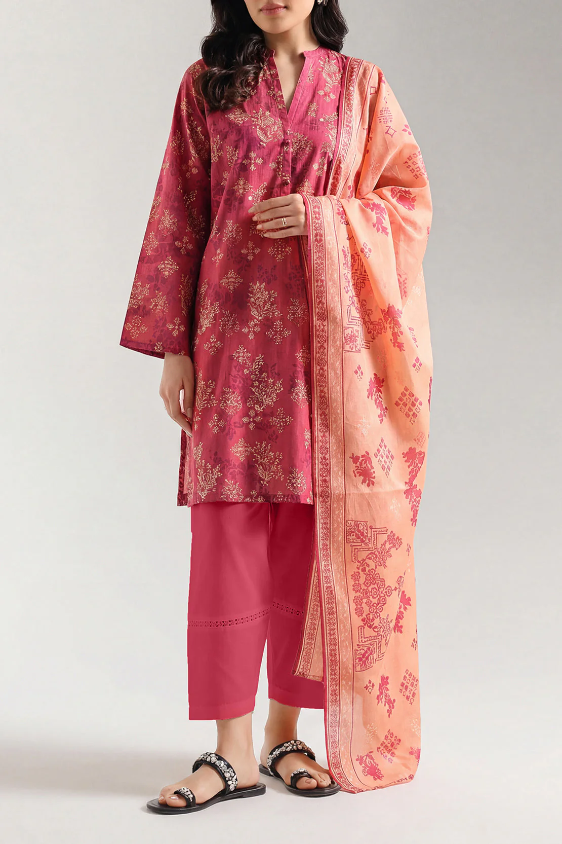 Unstitched Printed Self Strip Lawn 3 Piece - Image 2