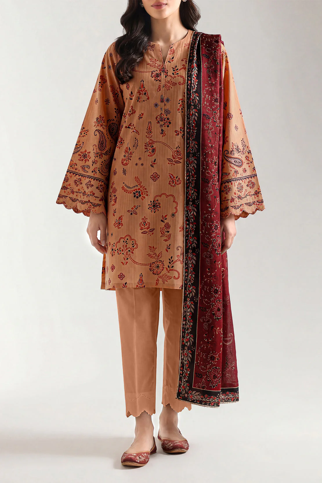 Unstitched Printed Self Strip Lawn 3 Piece