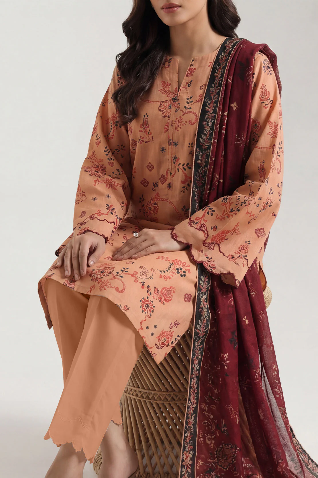 Unstitched Printed Self Strip Lawn 3 Piece - Image 2