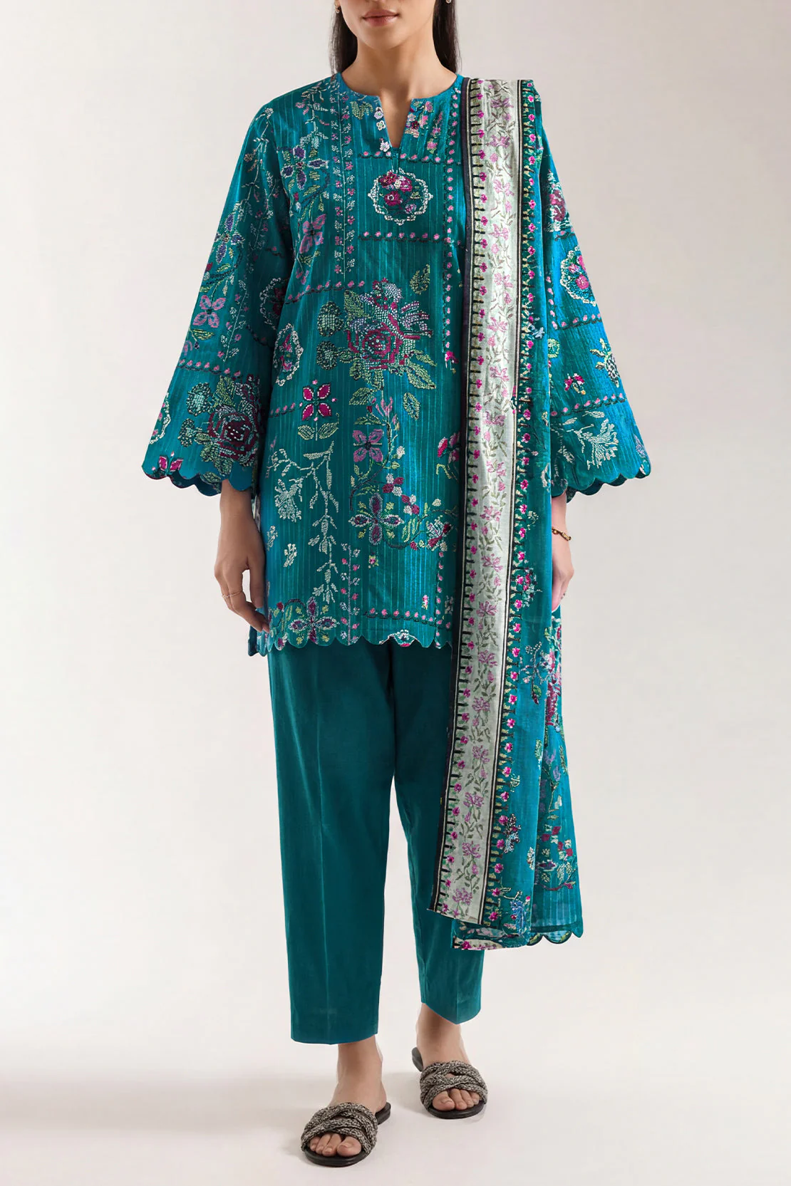 Unstitched Printed Self Strip Lawn 3 Piece