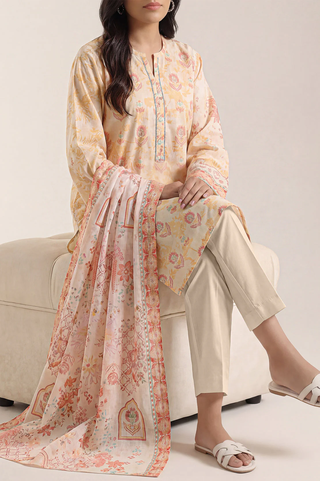 Unstitched Printed Self Strip Lawn 3 Piece